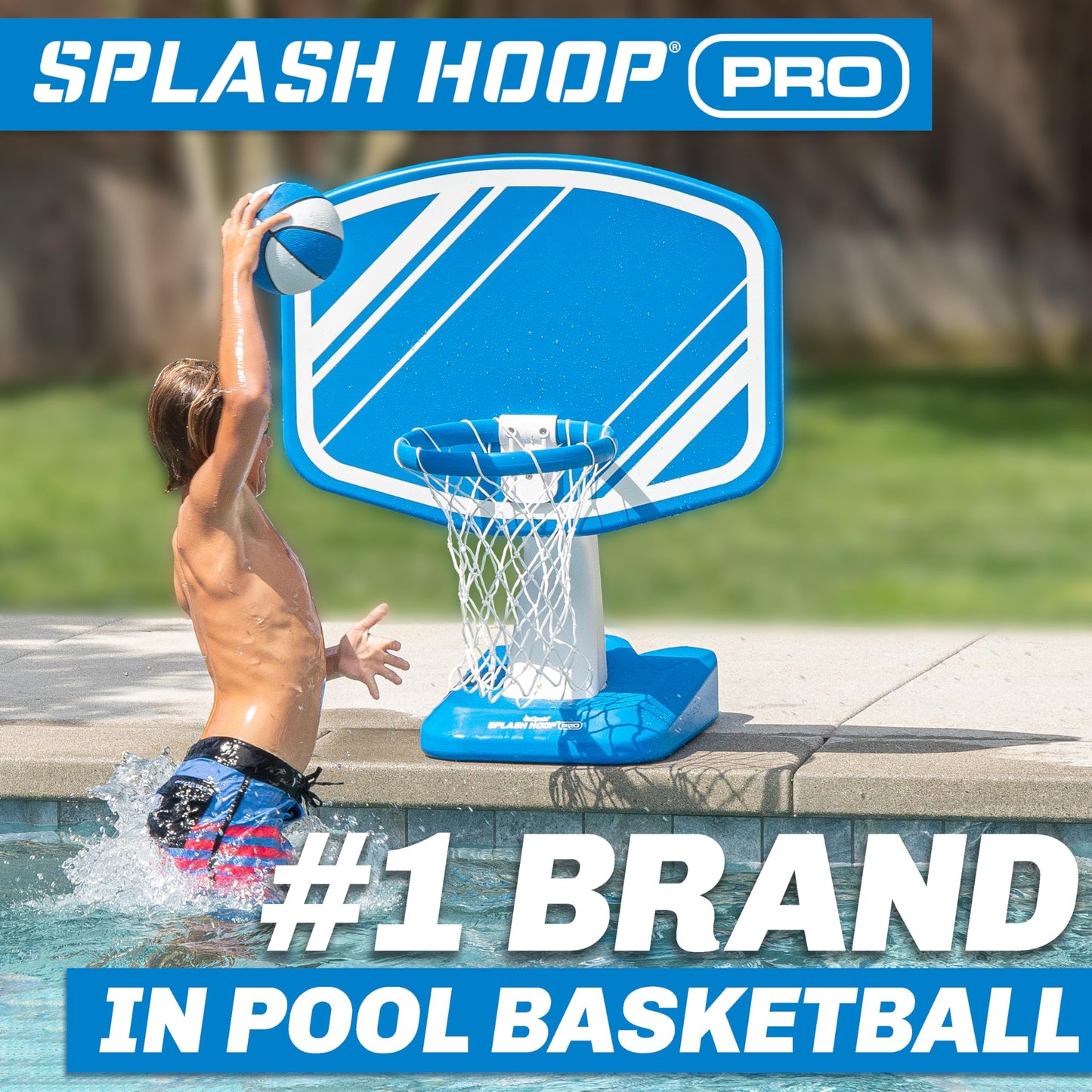 GoSports Splash Hoop Swimming Pool Basketball Game, Includes Poolside Water Basketball Hoop, 2 Balls and Pump – Choose Your Style