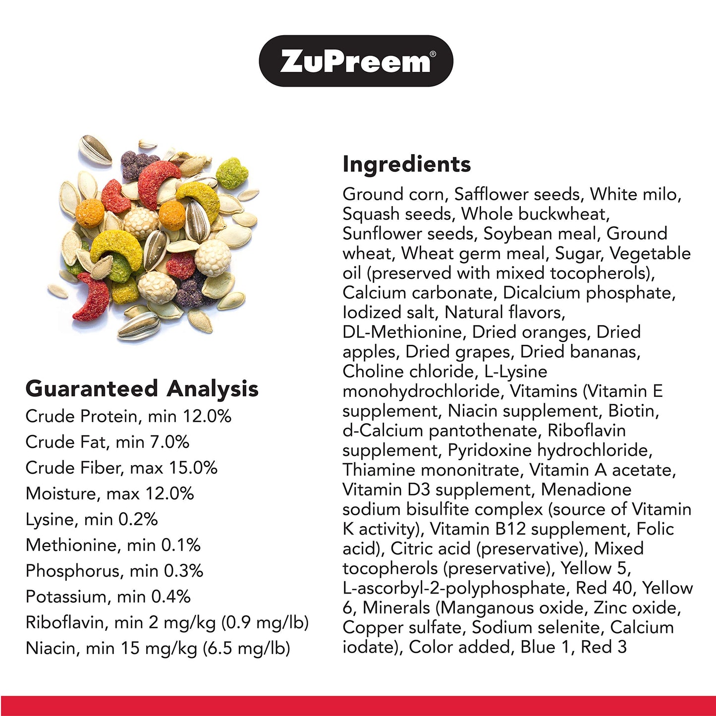 ZuPreem Sensible Seed Bird Food, Cockatiel, Lovebird, Quaker, Small Conure, Seed and Pellet Blend for Medium Birds, Food Mixer Topper, Enriching Variety, Made in the USA, (M, 2 lbs)