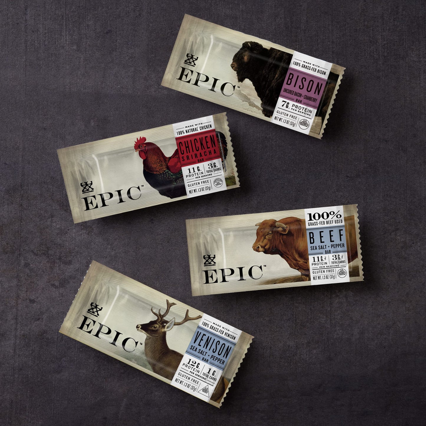 EPIC Bars, Venison Sea Salt and Pepper Bar, Keto Friendly, Whole30 Approved, Gluten Free, 12 Count, 15.6 oz