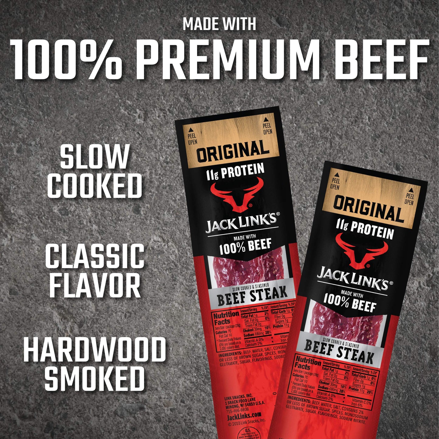 Jack Link's Beef Steak, Original - Protein Snacks, Meat Snack with 12g of Protein, Made with 100% Beef, Individually Wrapped Bulk Snack Pack, Keto Friendly - 1 Oz. (12 Count)