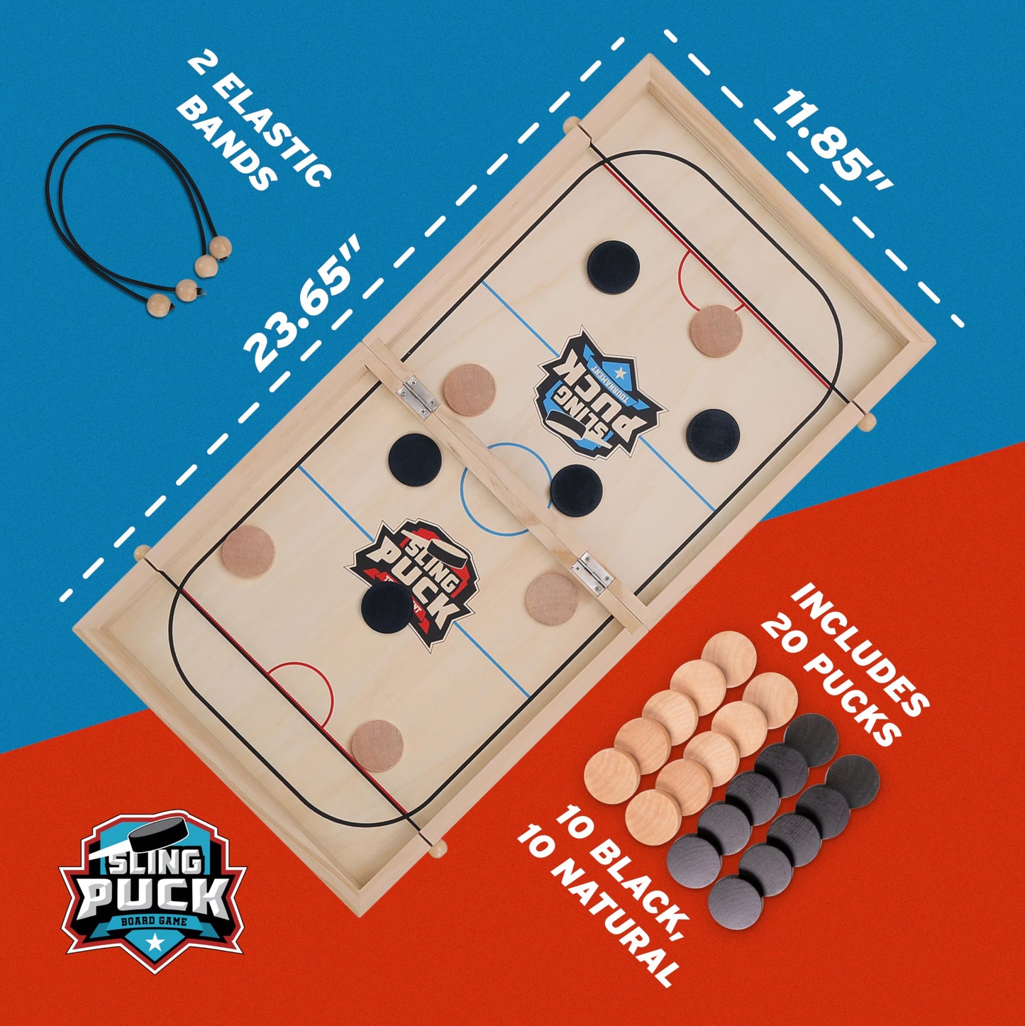 Crazy Games XL Fast Sling Puck Game | Tabletop Skittles Game I 24" Wooden Family Indoor Game for Two Players | Super Winner Sling Puck Game for Family | Hockey Games for Adults & Kids