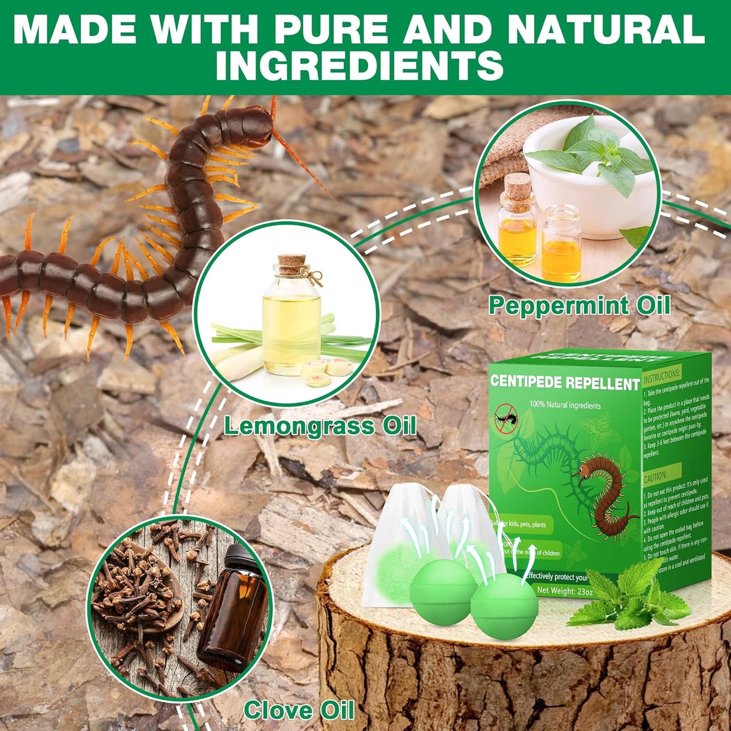 Centipede Away Repellent Balls - 24 Pack House Centipede Repellent Balls for House Garage Outdoor Indoor, Deterrent for Yard Lawn Garden Camping Fishing, Natural Plant Formula Pest Insect Control