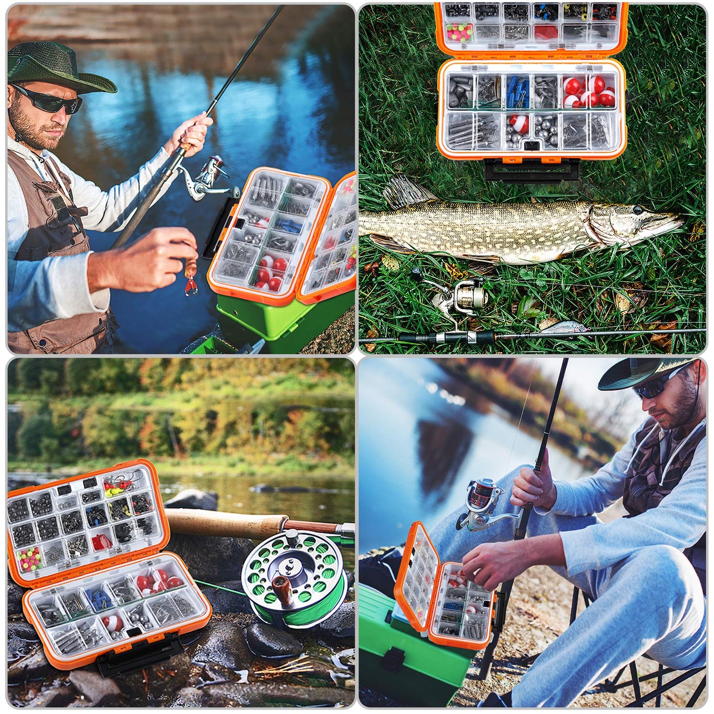 TOPFORT 187/343pcs Fishing Accessories Kit, Organized Fishing Tackle Box with Tackle Included, Fishing Hooks, Fishing Weights Sinkers, Fishing Gear and Equipment, Fishing Gift for Men