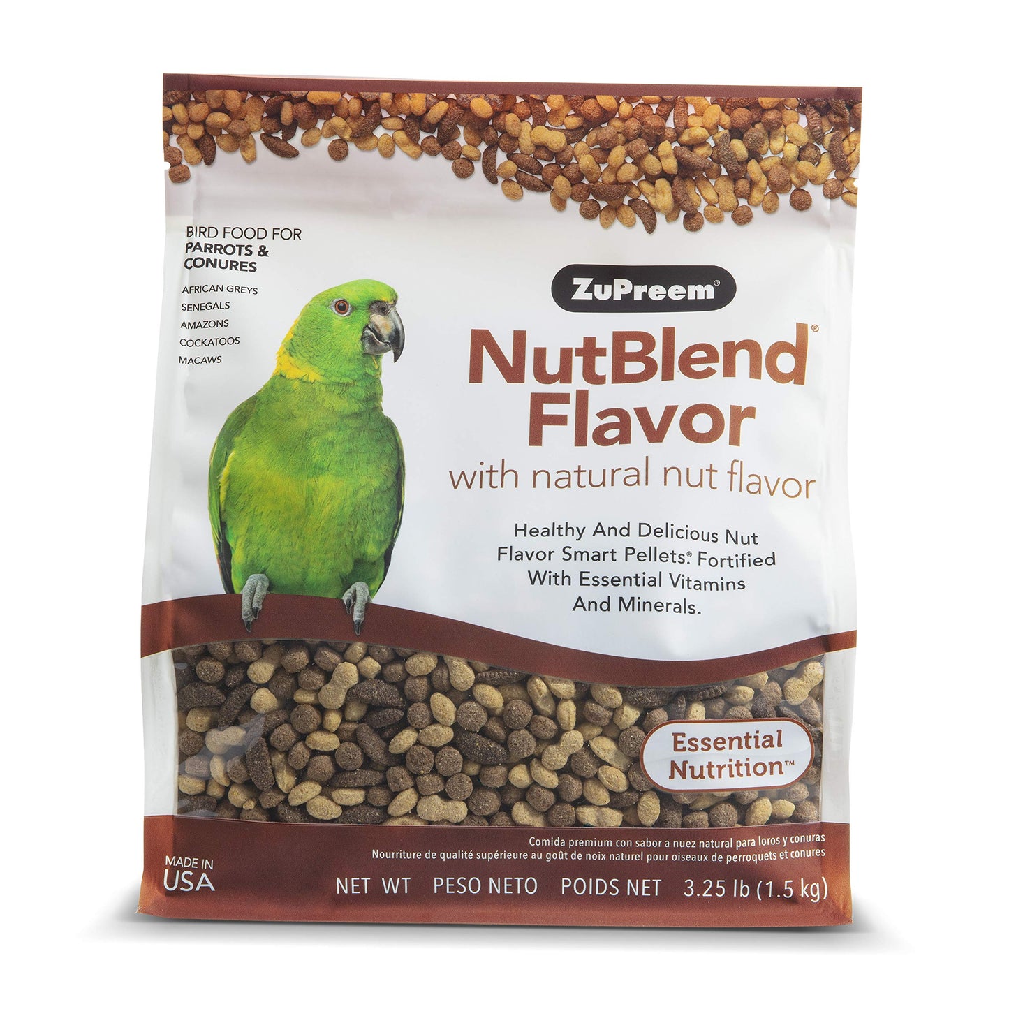 ZuPreem Smart Selects Bird Food, Daily Nutrition for Parrots, Conures, Caiques, African Greys, Eclectus, Small Cockatoos, Bird Feed Pellets & Seed Blend, Parrot Food, (Medium/Large, 4 lb bag)