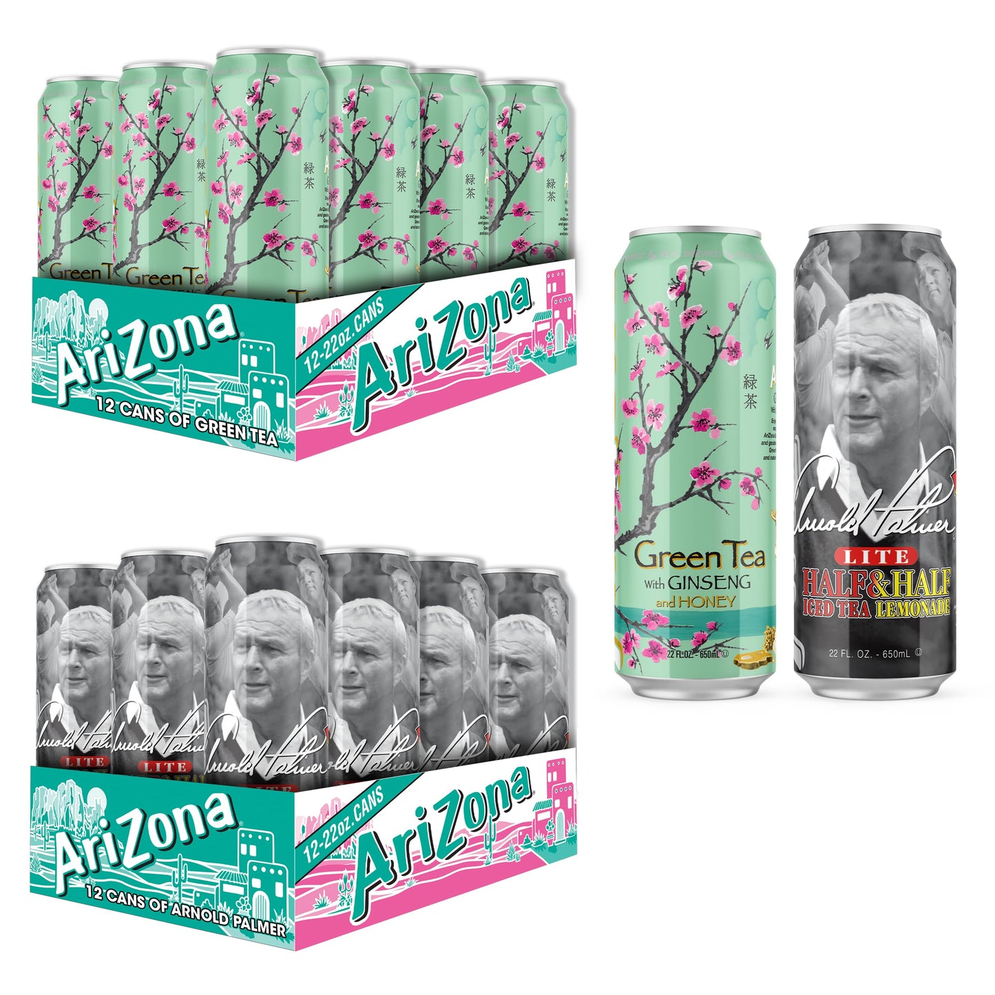 AriZona Green Tea with Ginseng and Honey - Big Can, 22 Fl Oz (Pack of 12)