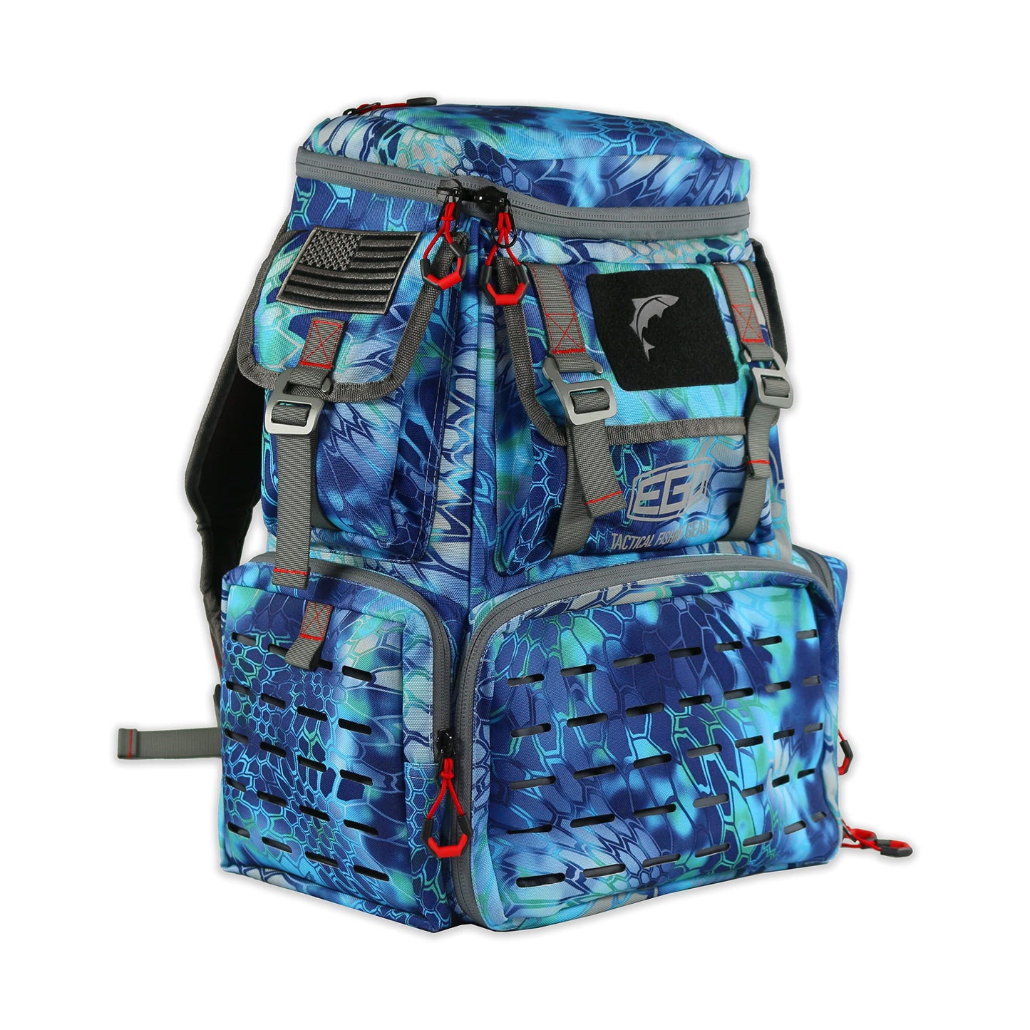 EGO Kryptek Tactical Tackle Box Backpack, Durable Fishing Tool Bag, 1000D Nylon Fabric with PVC Back, Water-Resistant, Multiple Storage Pockets, Laser-Cut Molle Loops, Includes 4 Tackle Trays