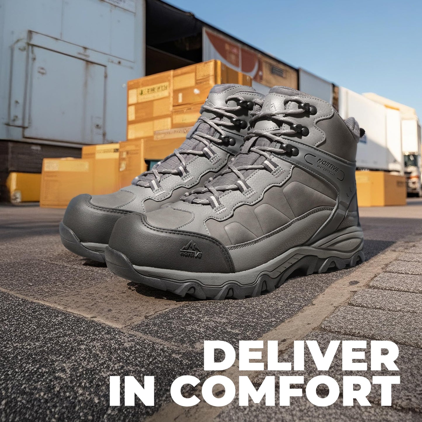 NORTIV 8 Waterproof Steel Toe Boots for Men Slip Resistant Safety Industrial Boots