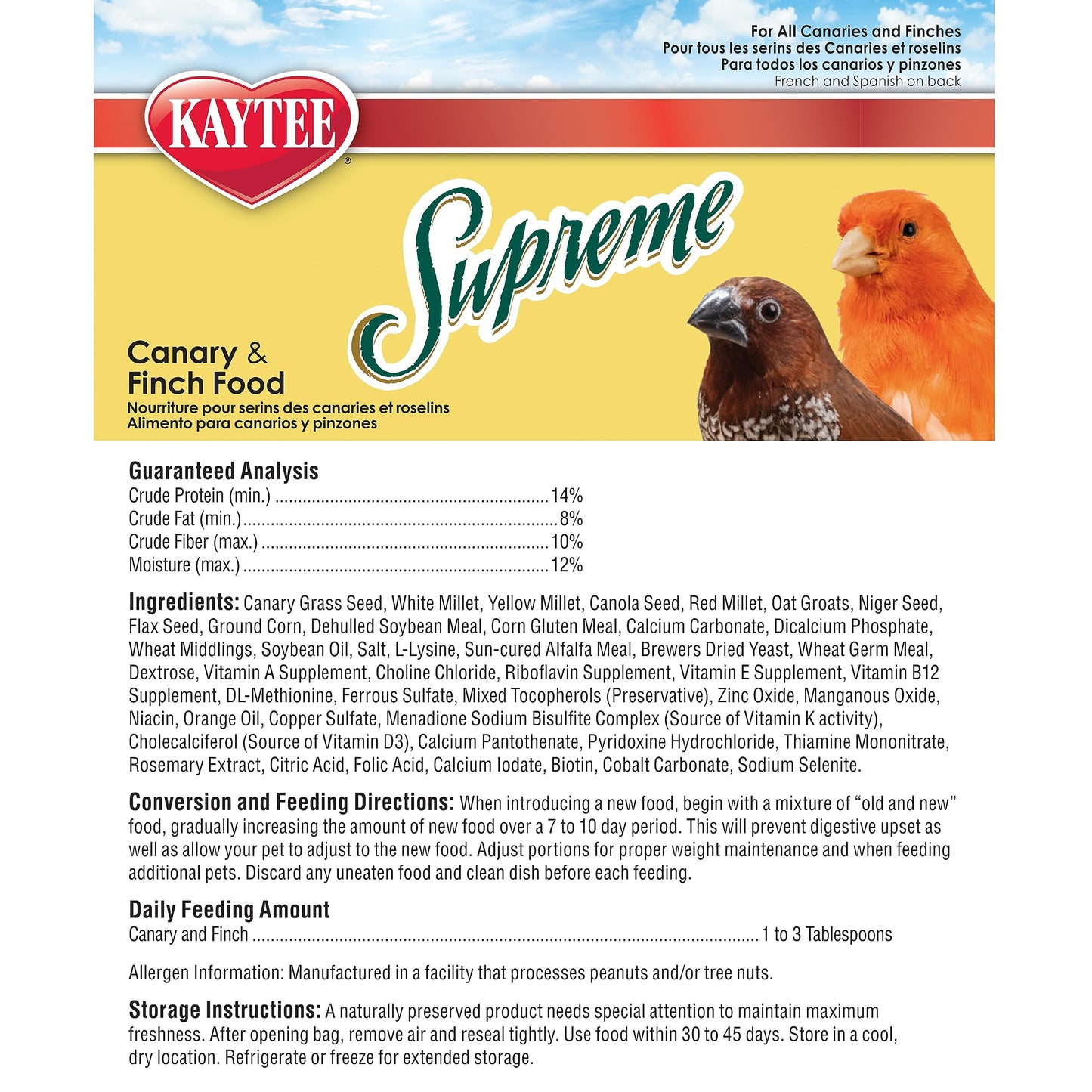 Kaytee Supreme Pet Canary & Finch Food, 20 lb