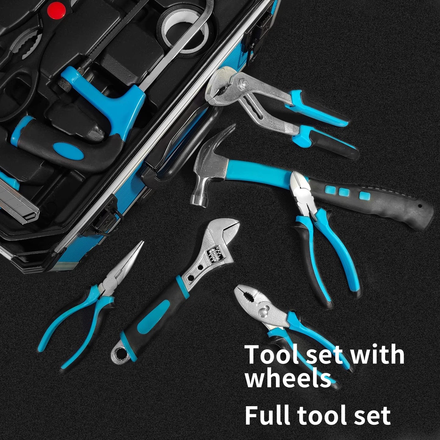 Arcwares 799pcs Aluminum Trolley Case Tool Set Silver, House Repair Kit Set, Household Hand Tool Set, with Tool Belt,Gift on Father's Day (Black)