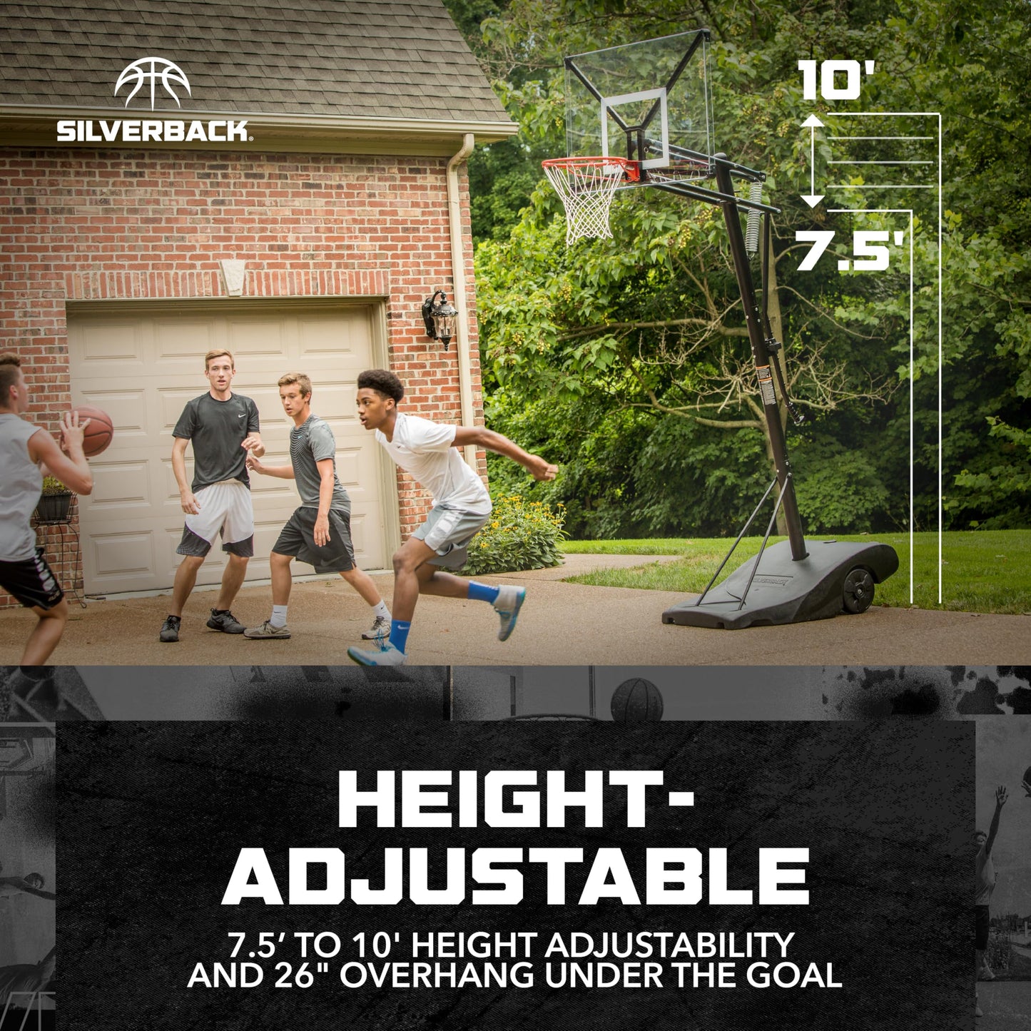 Silverback NXT Portable Adjustable 10-ft Outdoor Basketball Hoop, 50" and 54" Basketball Goal Backboard Available - Assembles in 90 Minutes