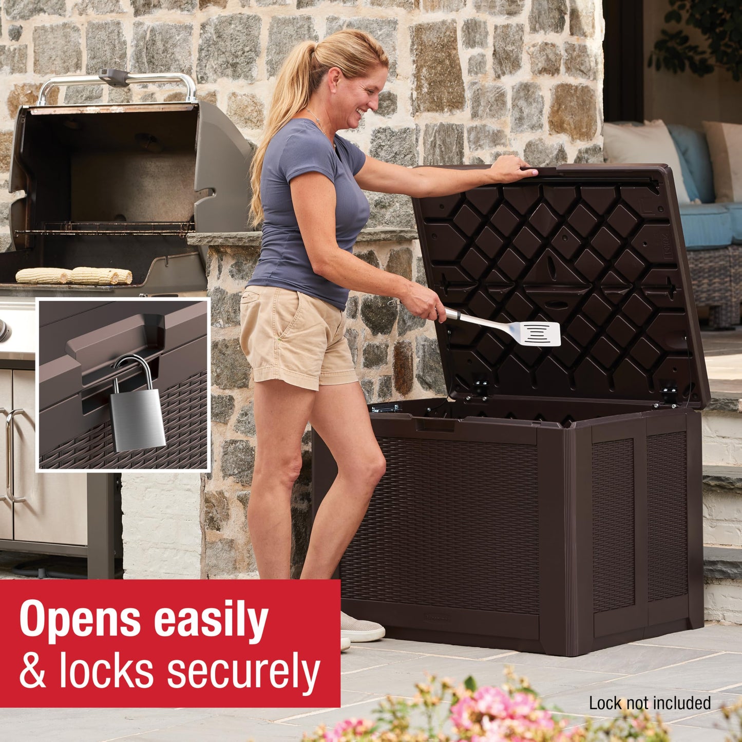 Rubbermaid Extra Large Resin Outdoor Storage Deck Box (134 Gal), Weather Resistant, Black, Deck Organization for Home/Backyard/Pool Chemicals/Toys/Garden Tools/Porch/Patio Cushions
