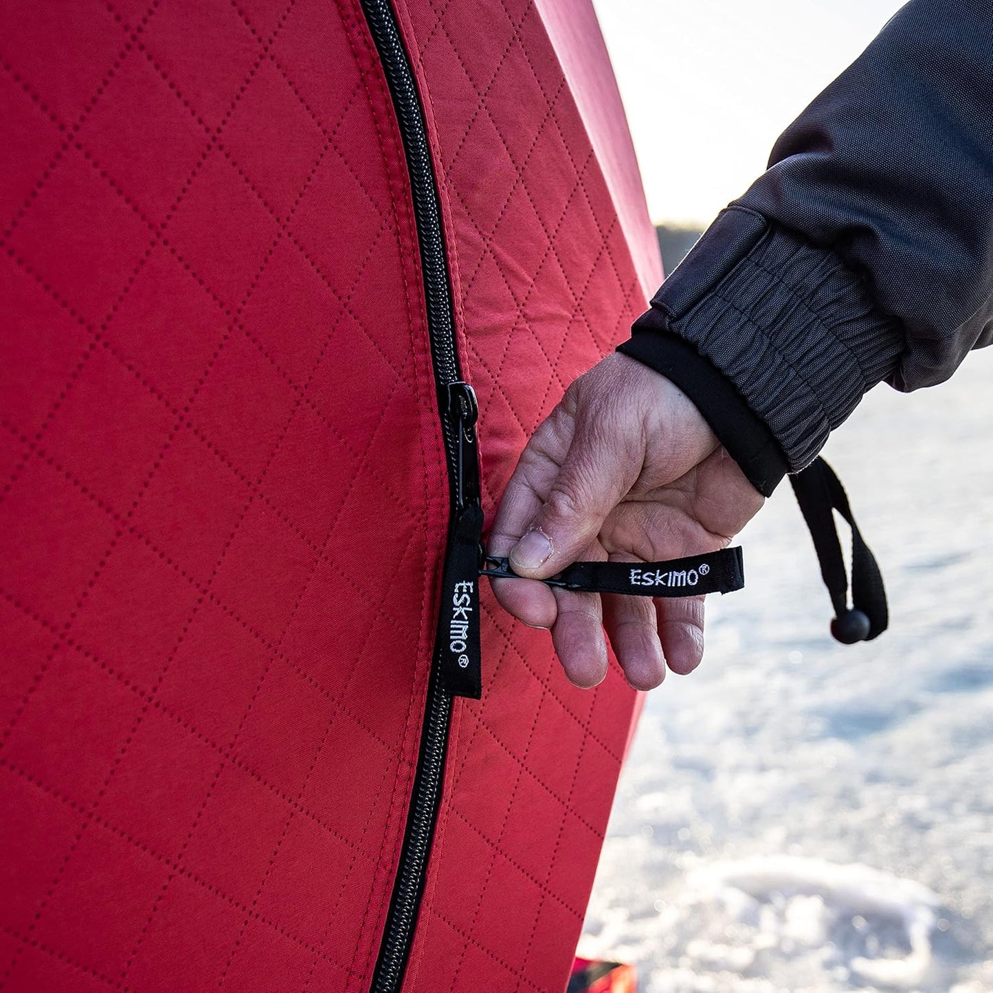 Eskimo 69445 Quickfish 3i Insulated Pop-Up Portable Hub-Style Ice Fishing Shelter, 34 Square Feet of Fishable Area, 3 Person Shelter, Red
