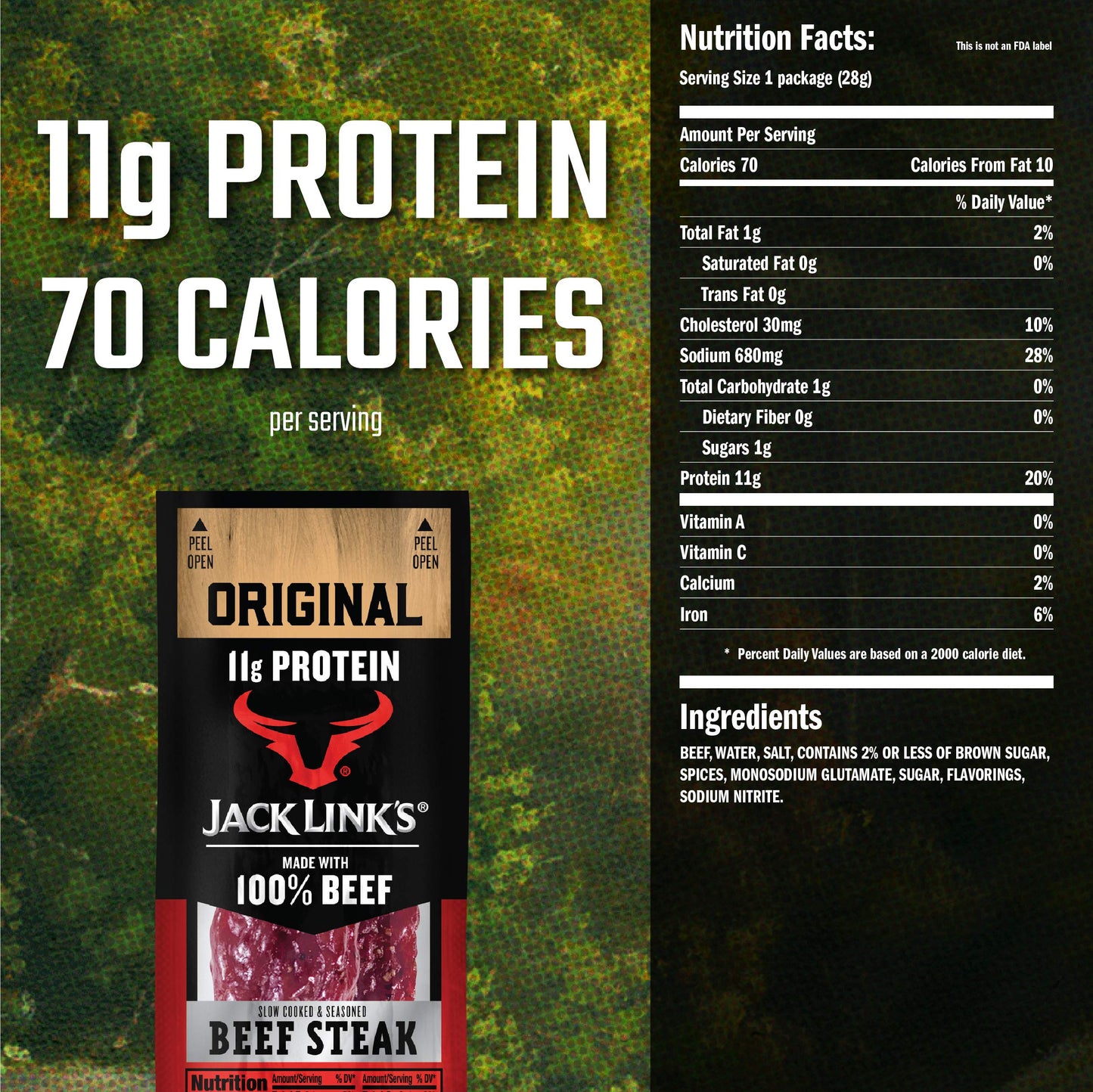 Jack Link's Beef Steak, Original - Protein Snacks, Meat Snack with 12g of Protein, Made with 100% Beef, Individually Wrapped Bulk Snack Pack, Keto Friendly - 1 Oz. (12 Count)