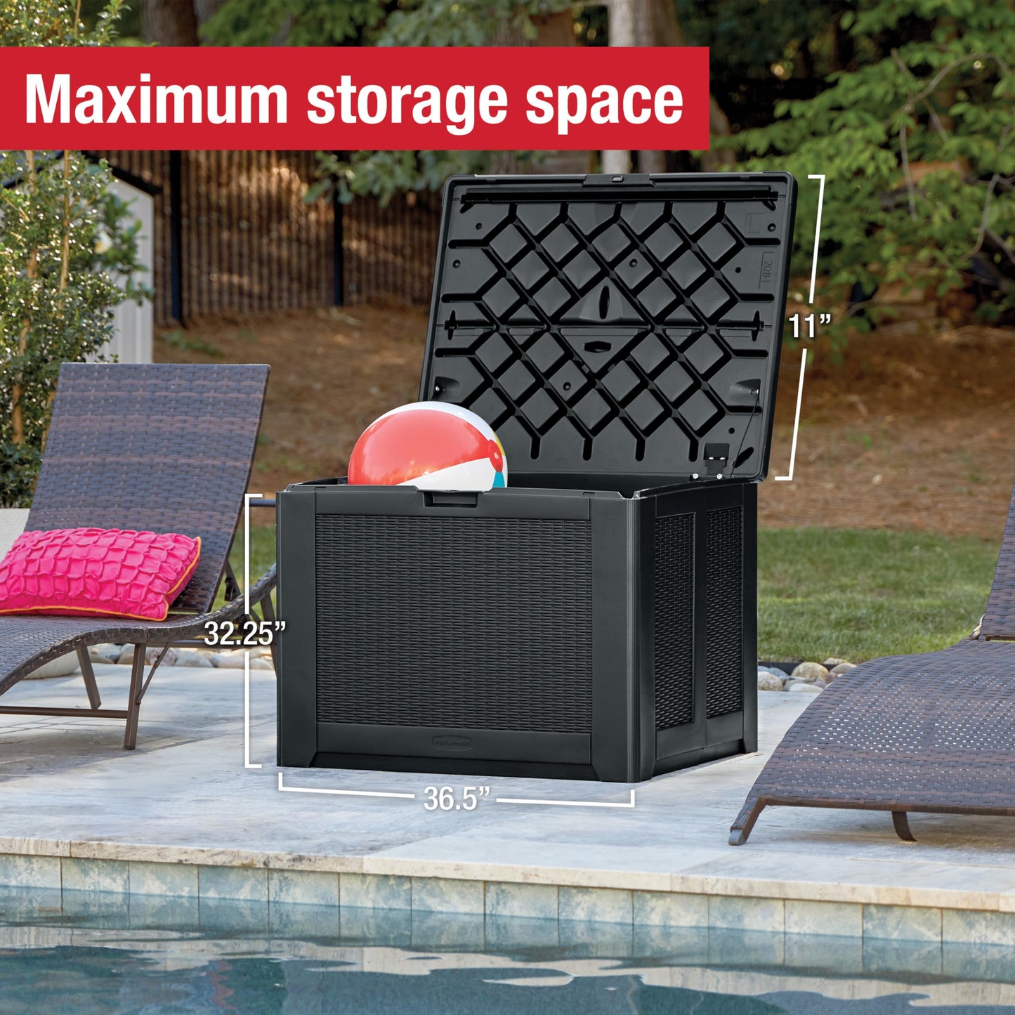 Rubbermaid Extra Large Resin Outdoor Storage Deck Box (134 Gal), Weather Resistant, Black, Deck Organization for Home/Backyard/Pool Chemicals/Toys/Garden Tools/Porch/Patio Cushions