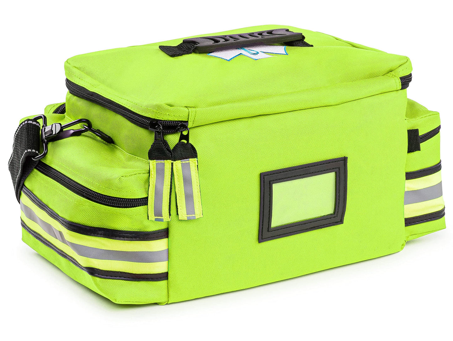 Scherber First Responder Fully-Stocked Professional Essentials EMT/EMS Trauma Kit | HSA/FSA Approved | Reflective Bag w/8 Zippered Pockets & Compartments & 200+ First Aid Supplies - Red
