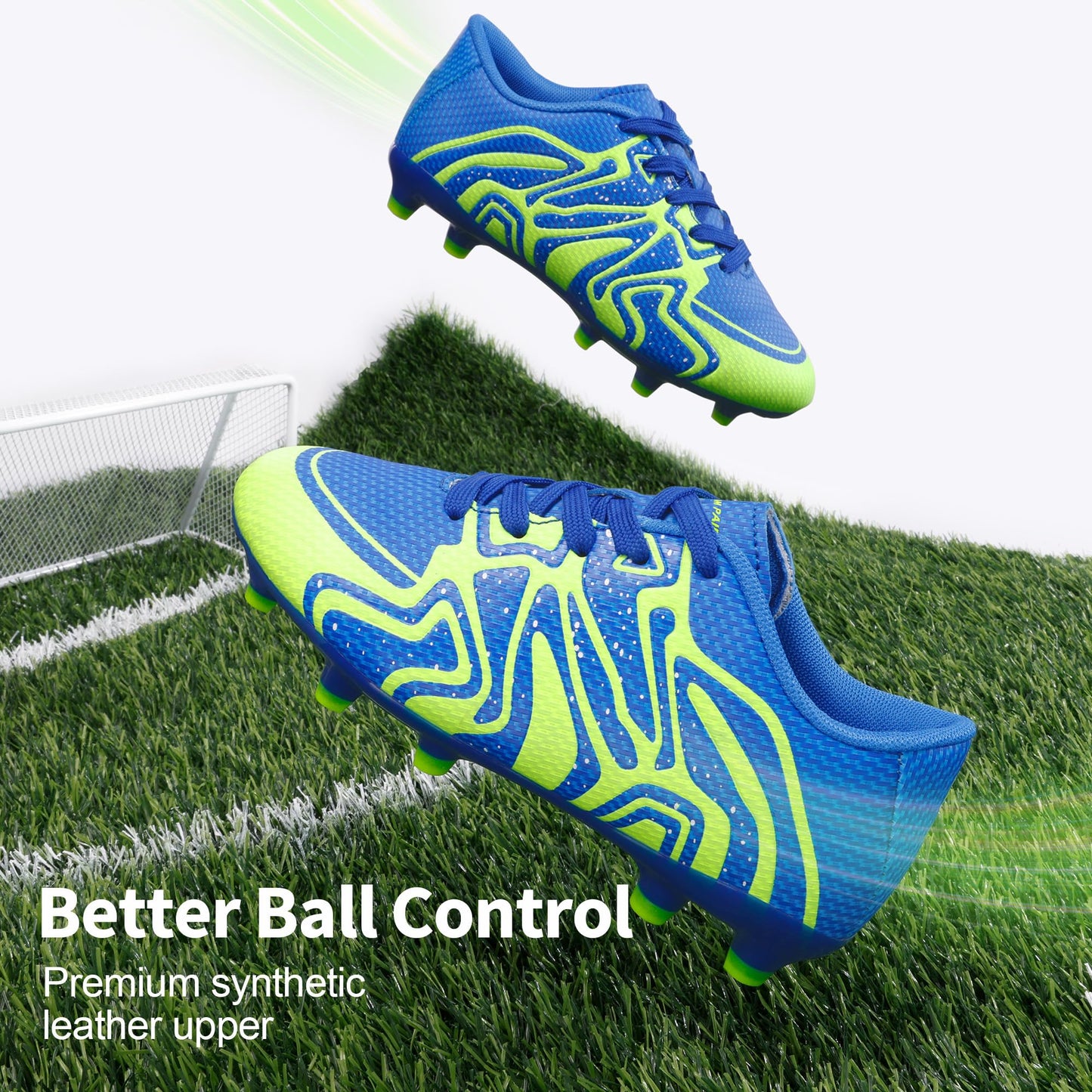 DREAM PAIRS Boys Girls Soccer Cleats Youth Firm Groud Baseball Cleats Sport Athletic Outdoor Trainning Football Shoes for Little/Big Kid,Size 13 Little Kid,Royal/Lemon/Green/Silver,160472-K