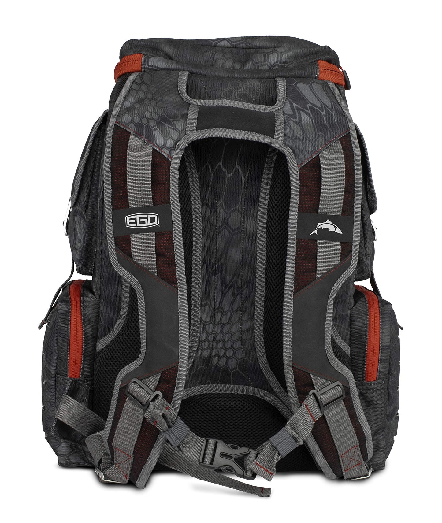 EGO Kryptek Tactical Tackle Box Backpack, Durable Fishing Tool Bag, 1000D Nylon Fabric with PVC Back, Water-Resistant, Multiple Storage Pockets, Laser-Cut Molle Loops, Includes 4 Tackle Trays