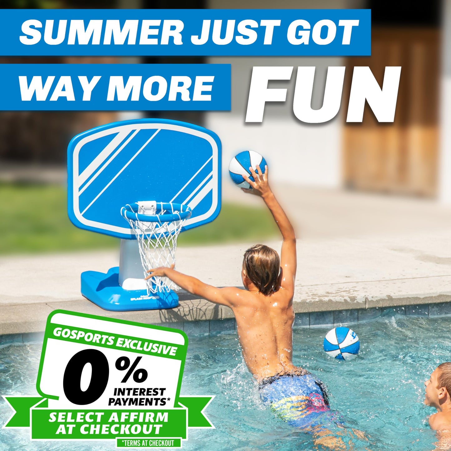 GoSports Splash Hoop Swimming Pool Basketball Game, Includes Poolside Water Basketball Hoop, 2 Balls and Pump – Choose Your Style
