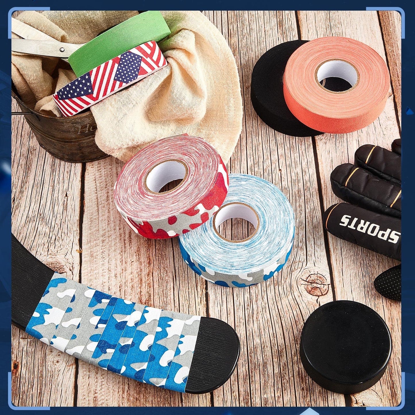 Deekin 6 Rolls Hockey Tape USA Flag Camo Lacrosse Stick Tape Waterproof Non Slip Hockey Athletic Sports Stick Baseball, 1'' x 27 Yards/Roll (Classic Style)