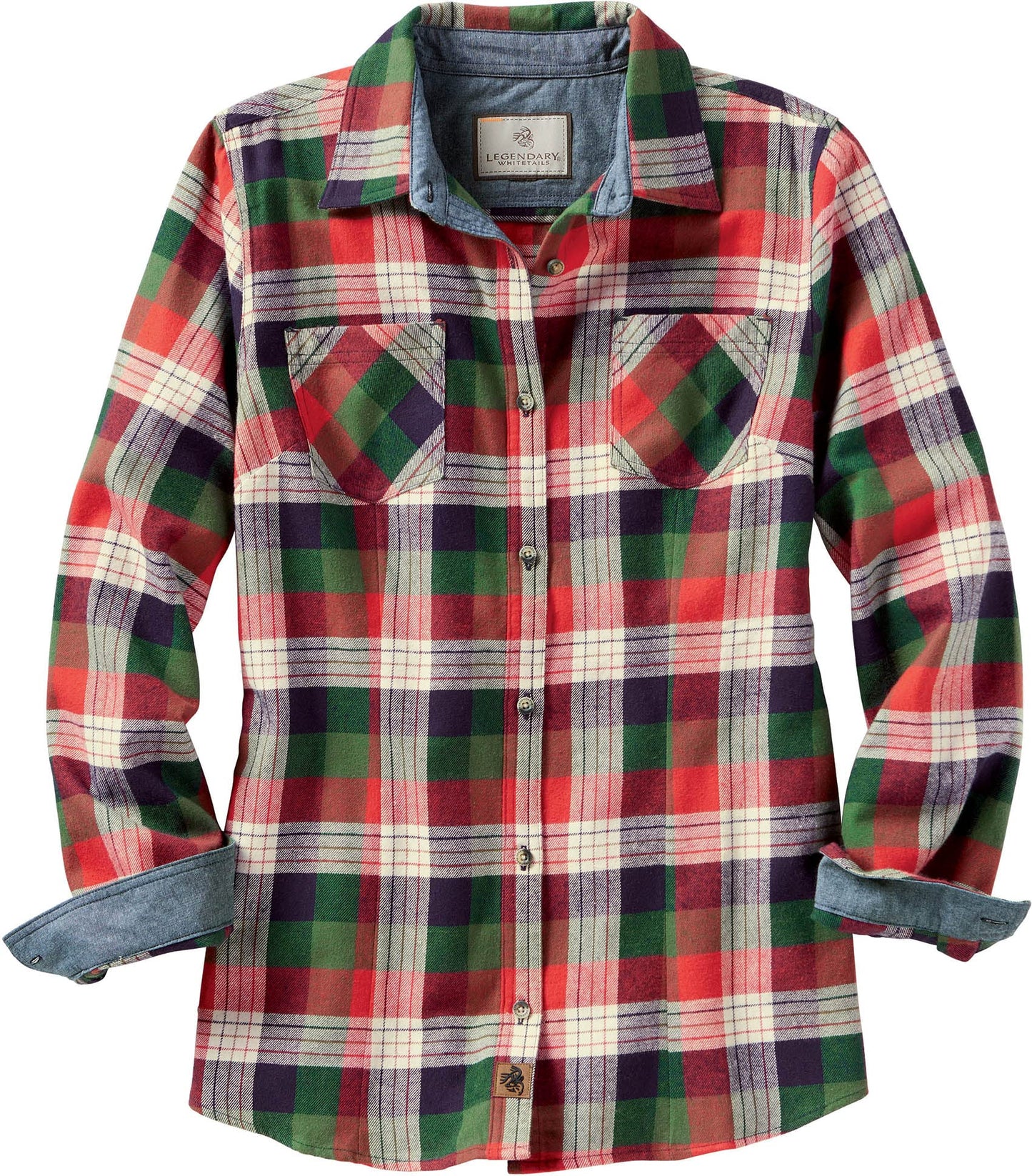 Legendary Whitetails Womens Cottage Escape Flannel Long Sleeve Plaid and Solid Color Clothes, Fitted Button Down