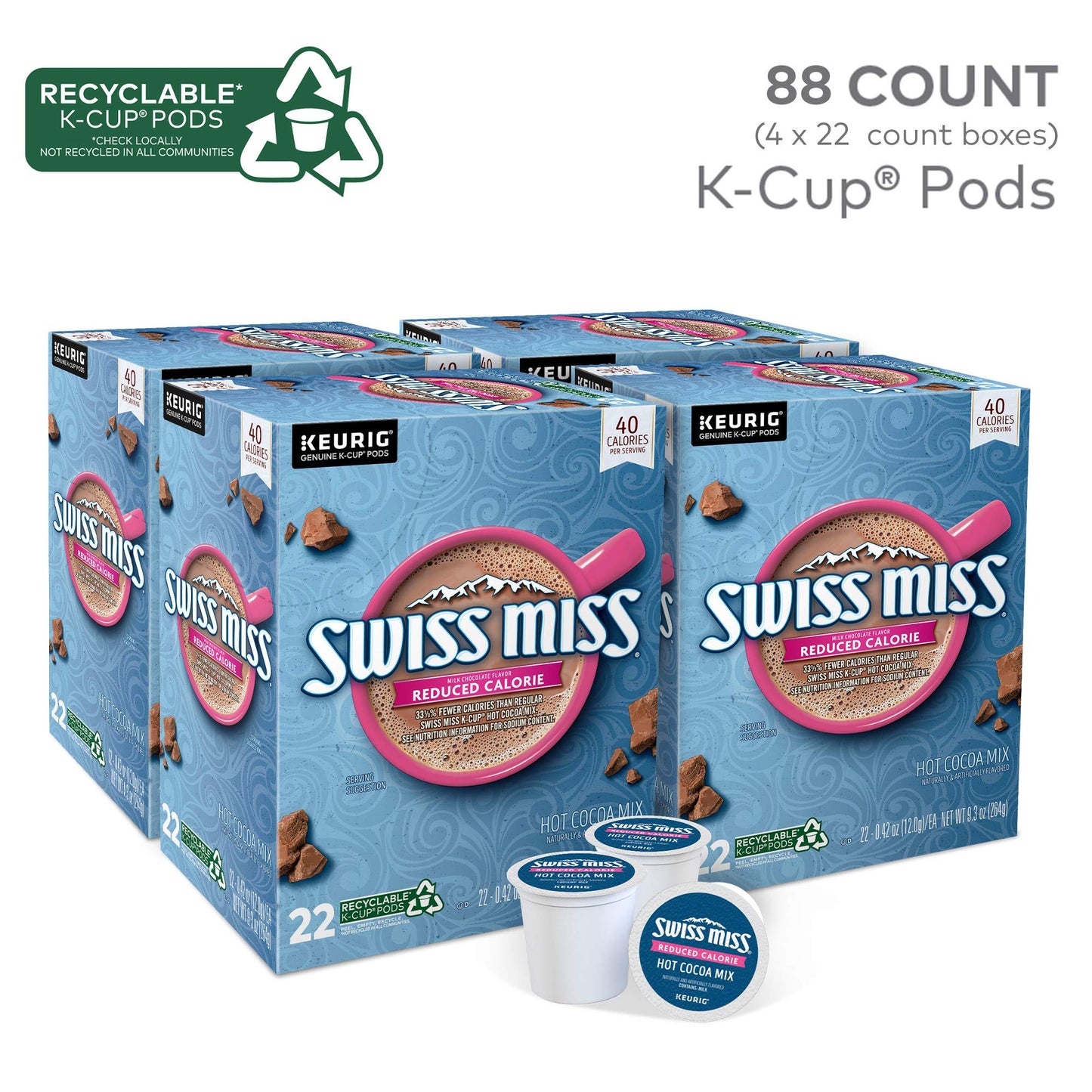 Swiss Miss Milk Chocolate Hot Cocoa, Single-Serve Keurig K-Cup Pods, Hot Chocolate, 44 Count