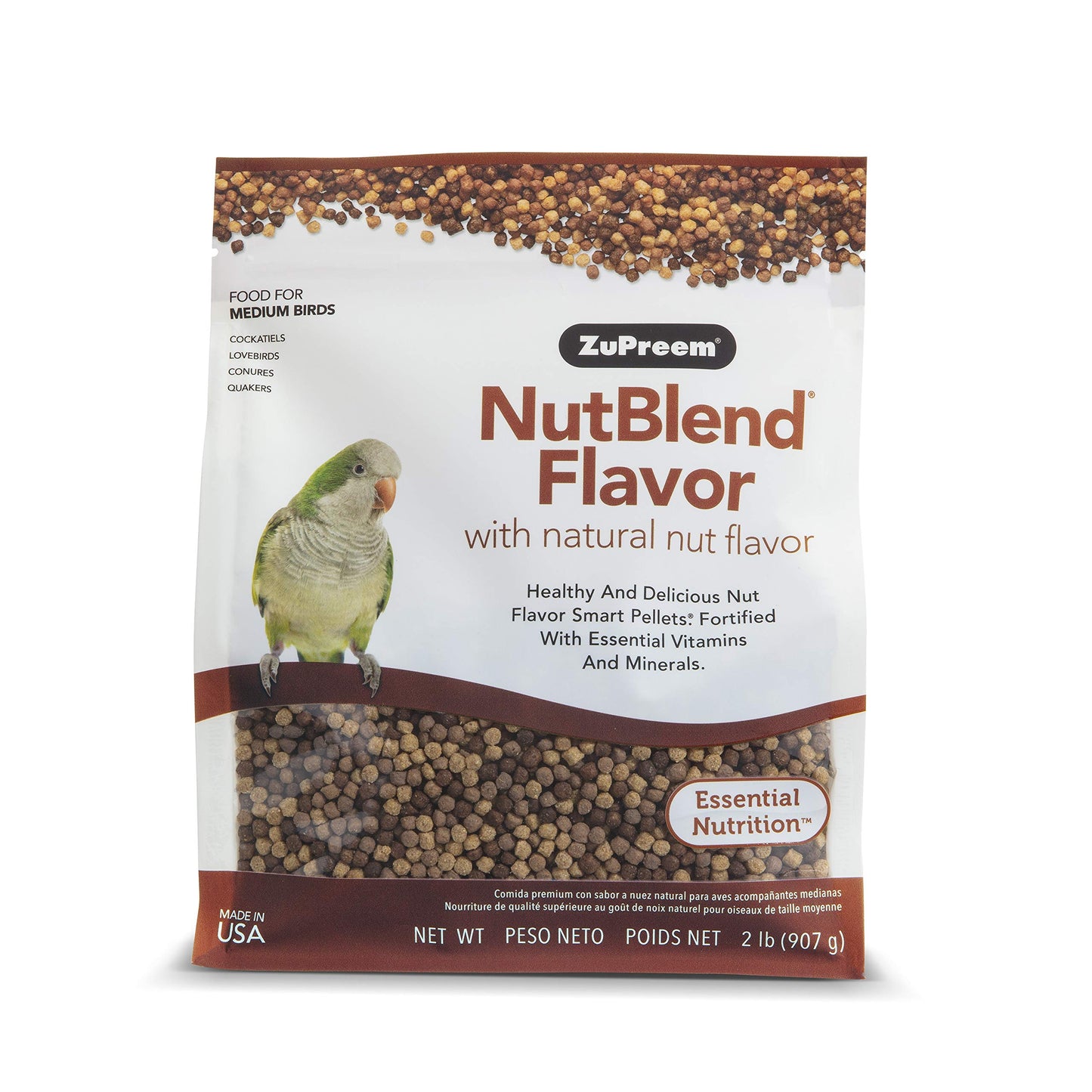 ZuPreem Sensible Seed Bird Food, Cockatiel, Lovebird, Quaker, Small Conure, Seed and Pellet Blend for Medium Birds, Food Mixer Topper, Enriching Variety, Made in the USA, (M, 2 lbs)