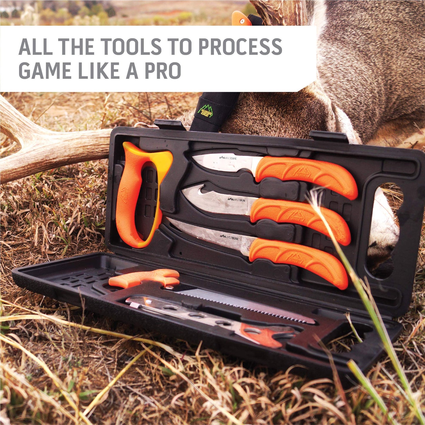 Outdoor Edge WildLite - 6-Piece Field to Freezer Hunting & Game Processing Knife Set with Gut Hook Knife, Caping Knife - Hunting Knives for Gutting Deer with Case - Deer Hunting Accessories