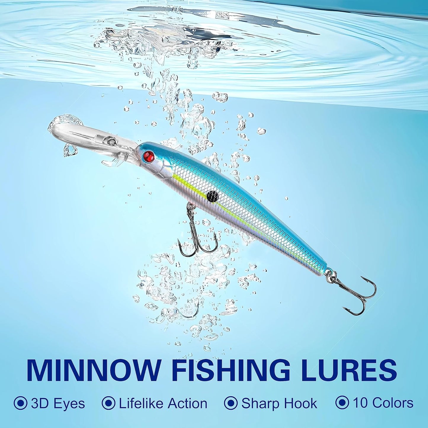 Minnow Fishing Lures Hard Baits, 10pcs Lifelike Swimbaits for Bass Fishing Diving Jerkbait Sinking Lures with Treble Hooks for Walleye Trout Catfish Redfish Pike Saltwater Freshwater