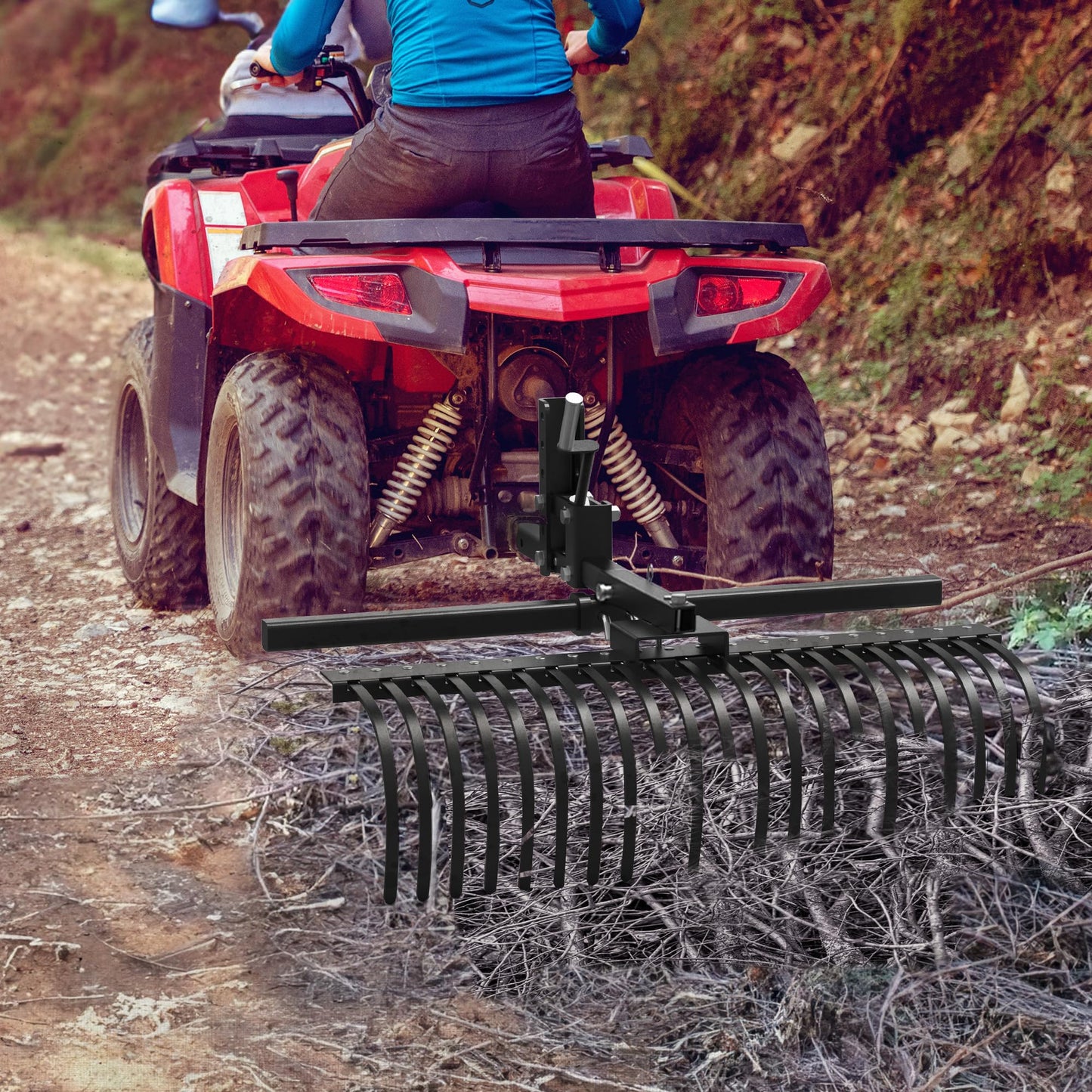 YITAMOTOR 4FT Tractors Rake 17 Pine Straw Rake Fits 2" Receiver for Lawn Tractors or ATV/UTV