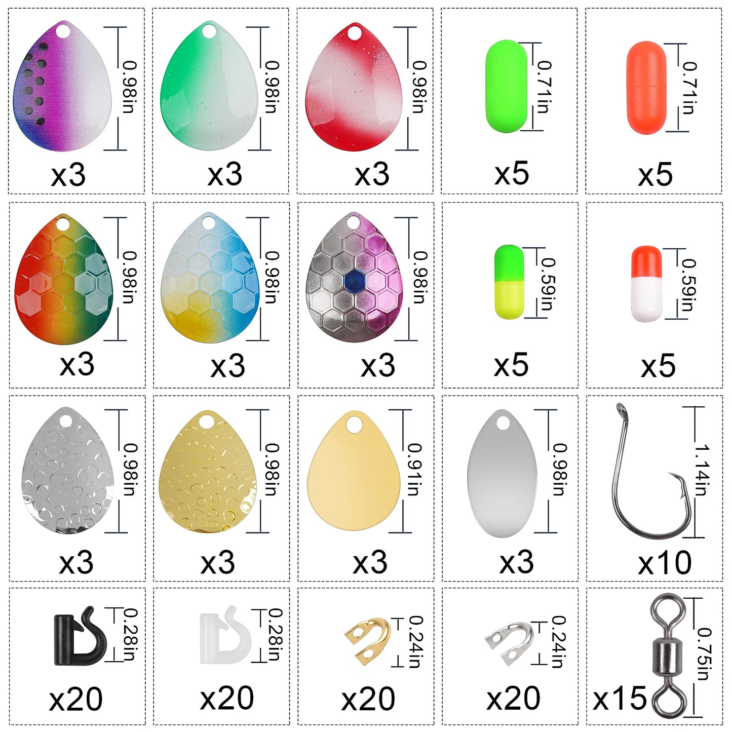 Walleye Rig Making Kit,205pcs DIY Lure Making Supplies Parts for Crawler Harness Walleye Spinner Rigs Colorado Blades Pompano Floats Clevises Beads Hooks Spinner Lure Making Kit