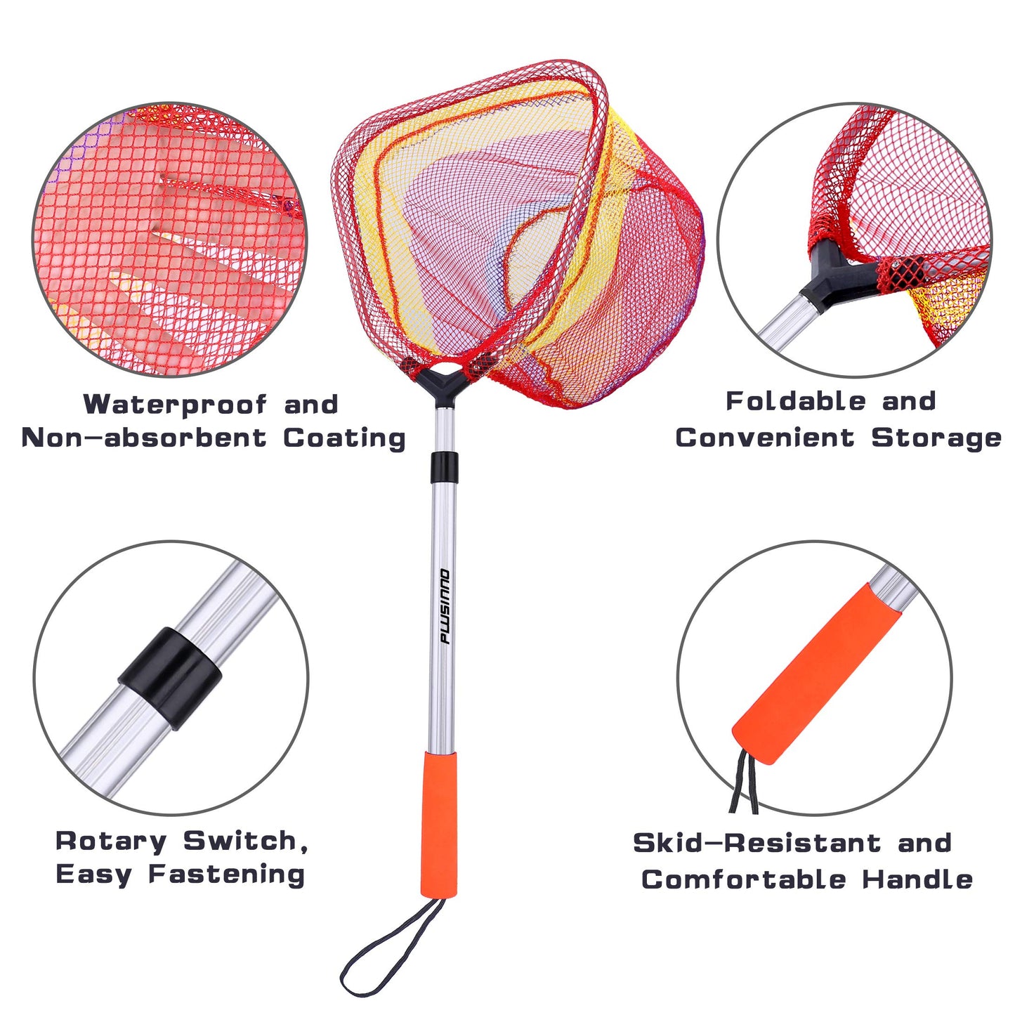 PLUSINNO Kids Fishing Net, Telescopic Lightweight Landing Net with Aluminum Pole Handle and Nylon Mesh, Catch and Release Butterfly Net for Kids Youth Outdoor