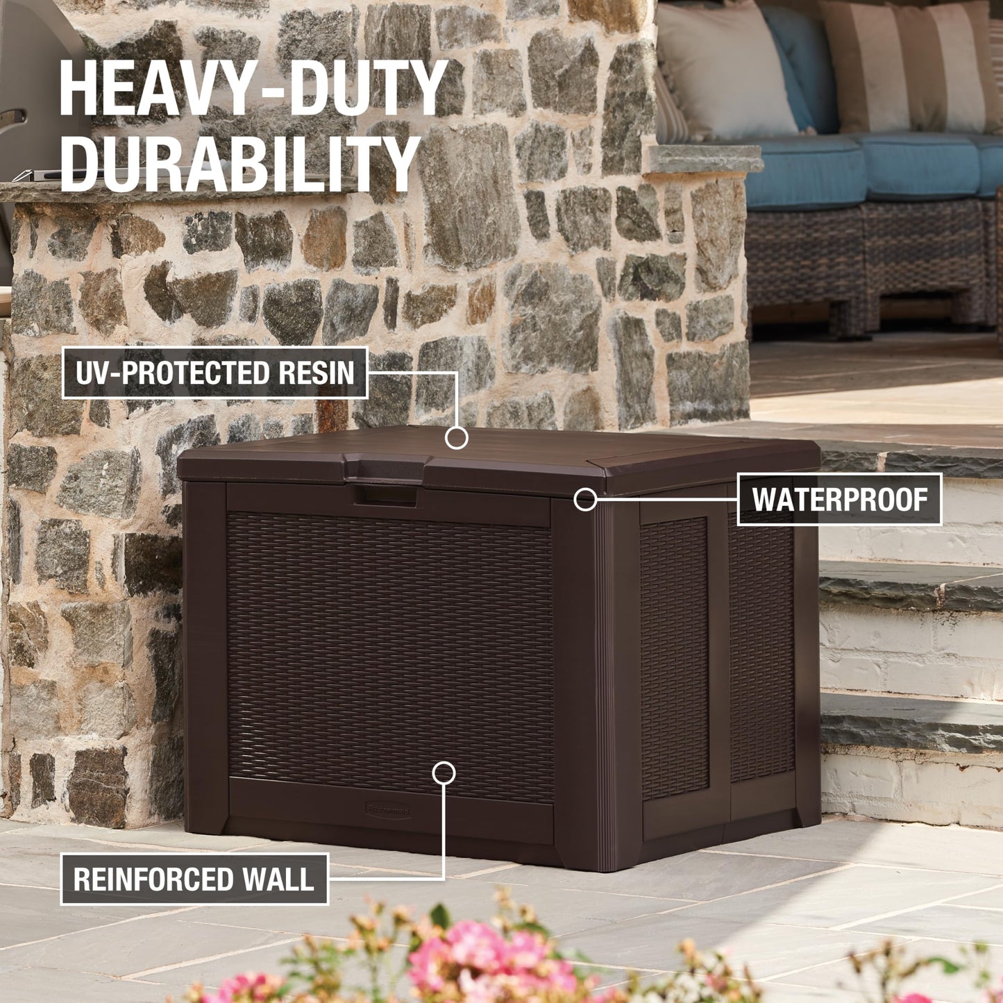 Rubbermaid Extra Large Resin Outdoor Storage Deck Box (134 Gal), Weather Resistant, Black, Deck Organization for Home/Backyard/Pool Chemicals/Toys/Garden Tools/Porch/Patio Cushions