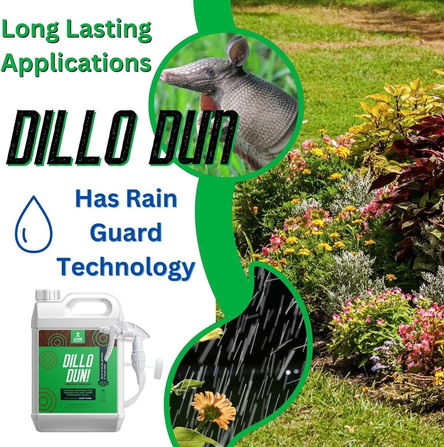 Zone Protects Dillo Dun! Armadillo Repellent Spray. Stop Armadillos from Digging in Your Yard, Gardens and Flower Beds. Natural Armadillo Repellent Liquid Spray