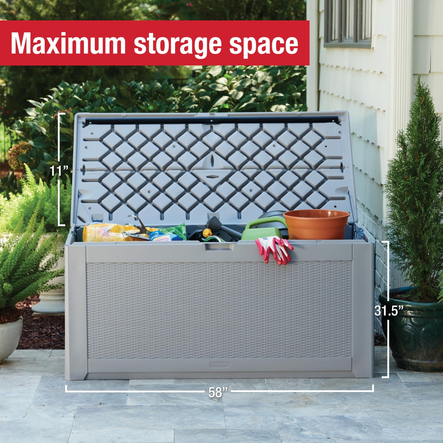 Rubbermaid Extra Large Resin Outdoor Storage Deck Box (134 Gal), Weather Resistant, Black, Deck Organization for Home/Backyard/Pool Chemicals/Toys/Garden Tools/Porch/Patio Cushions