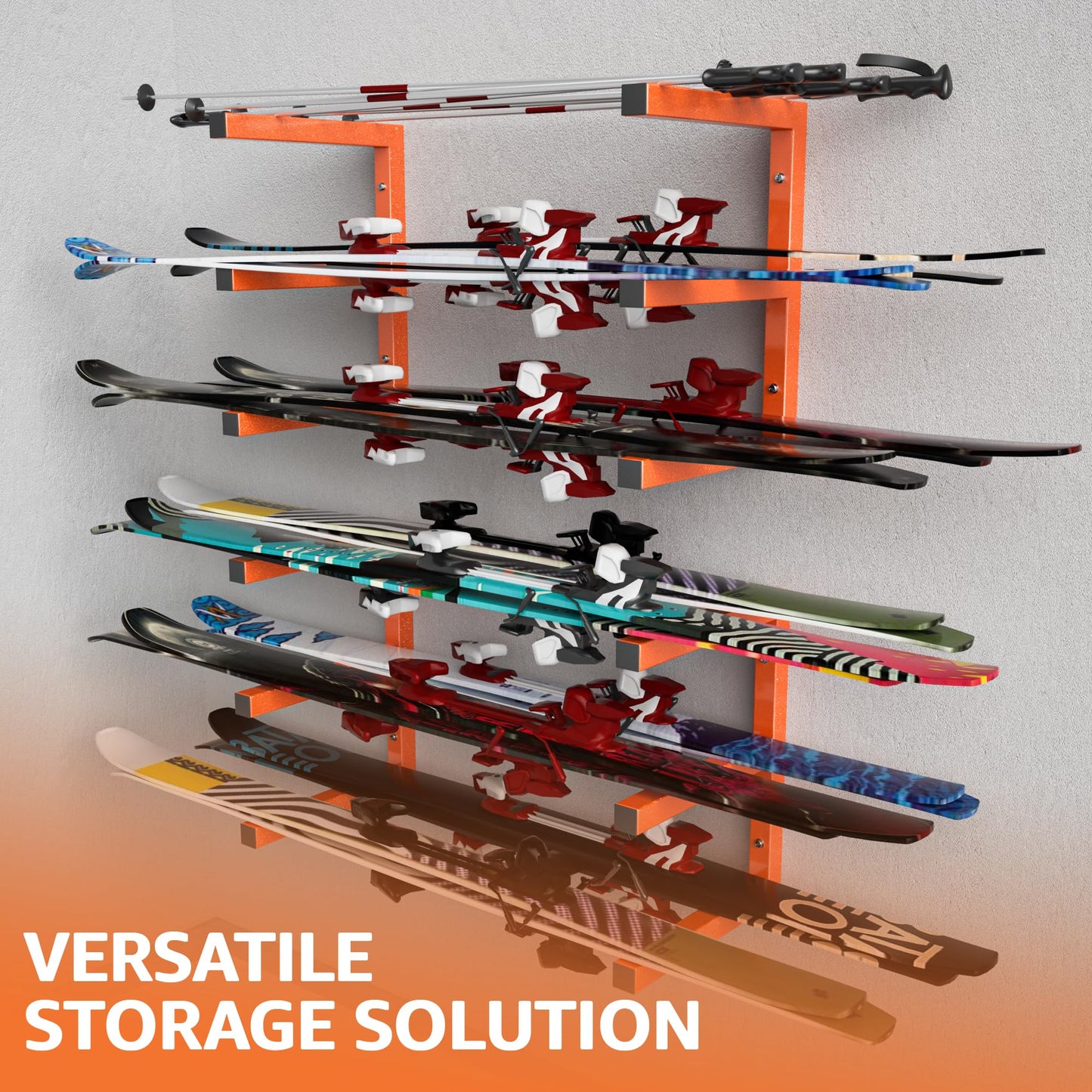 YYR Wood Organizer and Lumber Storage Rack Wall Mount, Heavy Duty Metal Shelf with 6-Level Holds Up 1200 LBS, Indoor & Outdoor Use - Orange