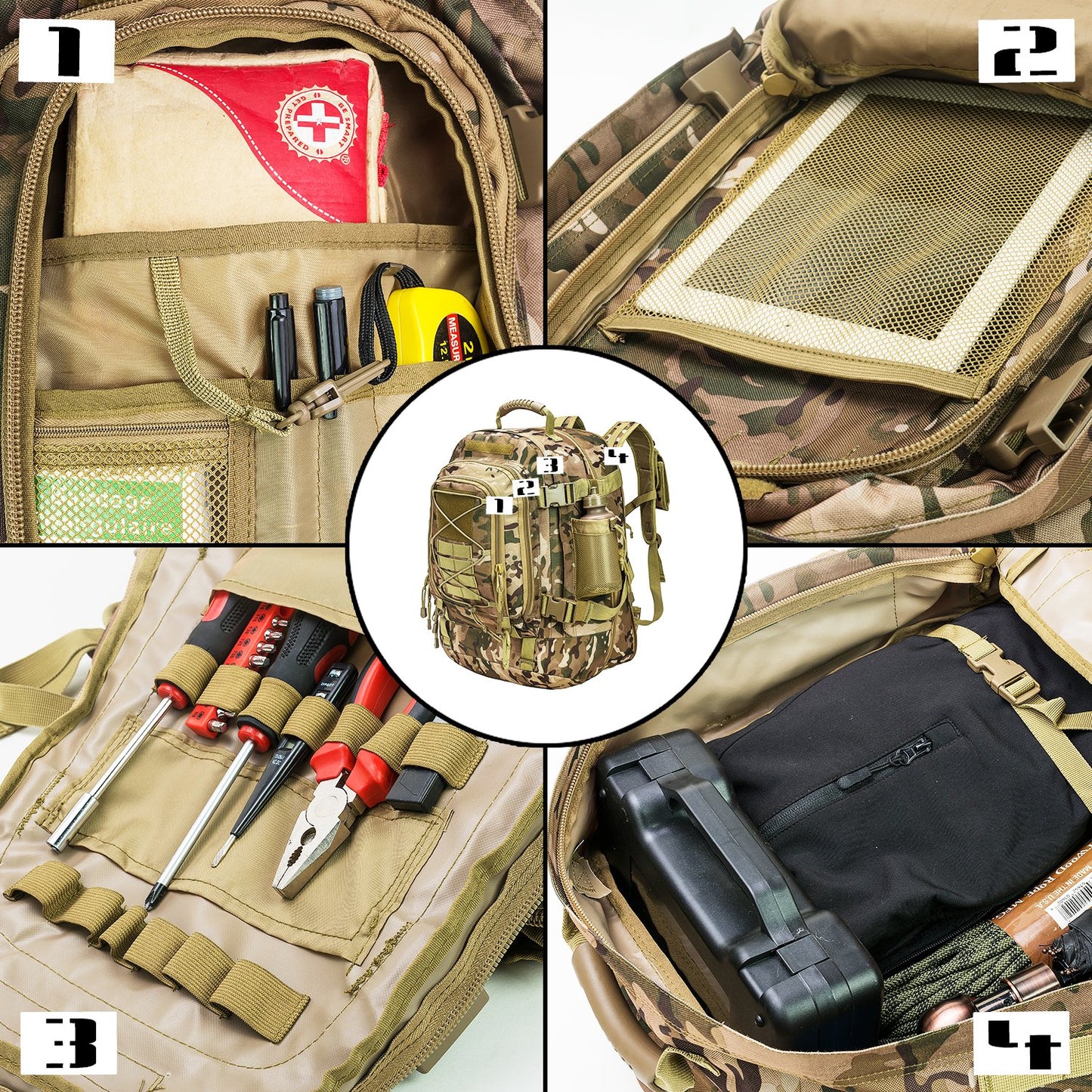 Large Tactical Backpack for Men Military Backpack with DIY System for Travel, Work,Camping,Hunting,Hiking,Sports (GREEN)