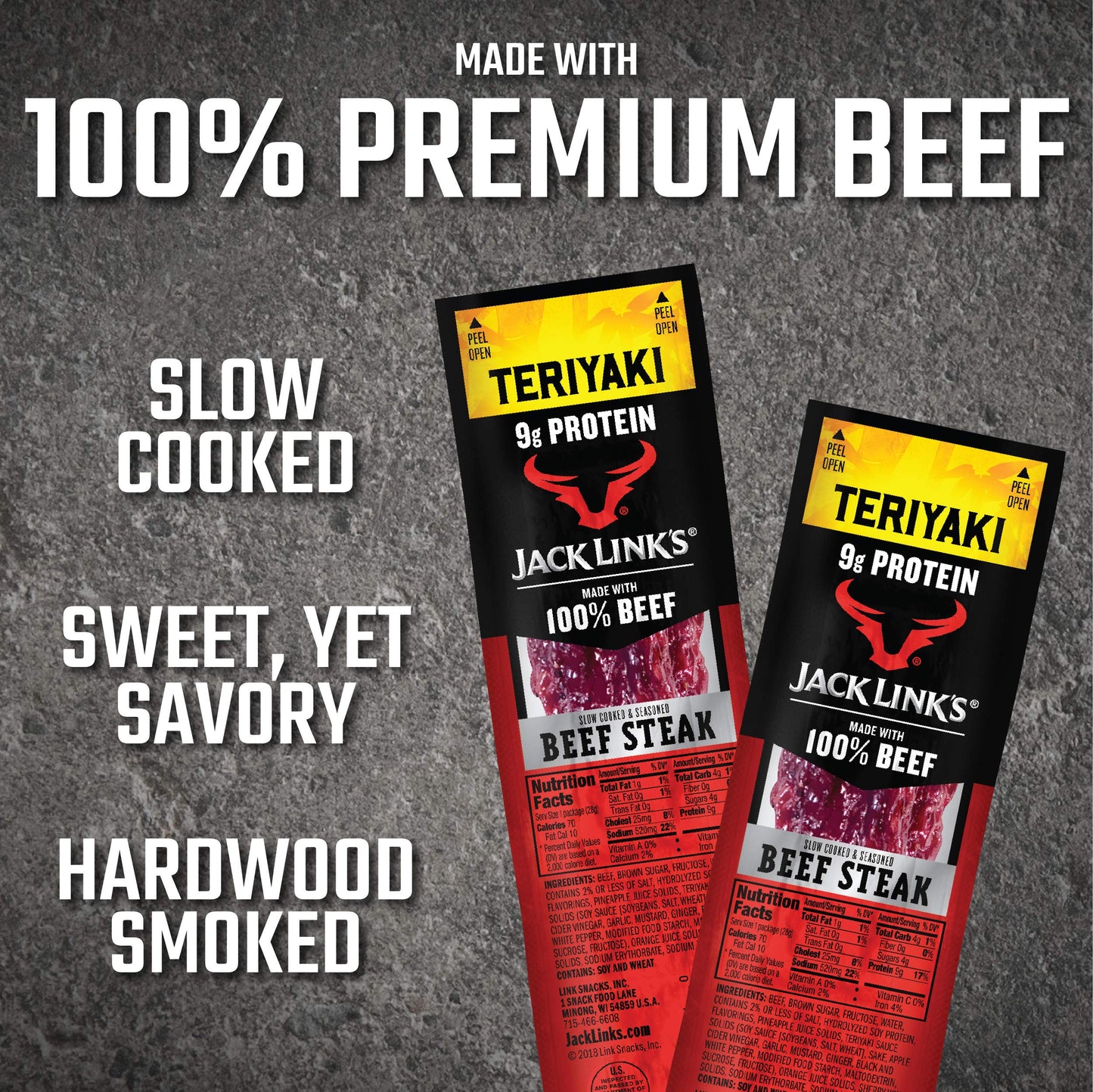 Jack Link's Beef Steak, Original - Protein Snacks, Meat Snack with 12g of Protein, Made with 100% Beef, Individually Wrapped Bulk Snack Pack, Keto Friendly - 1 Oz. (12 Count)
