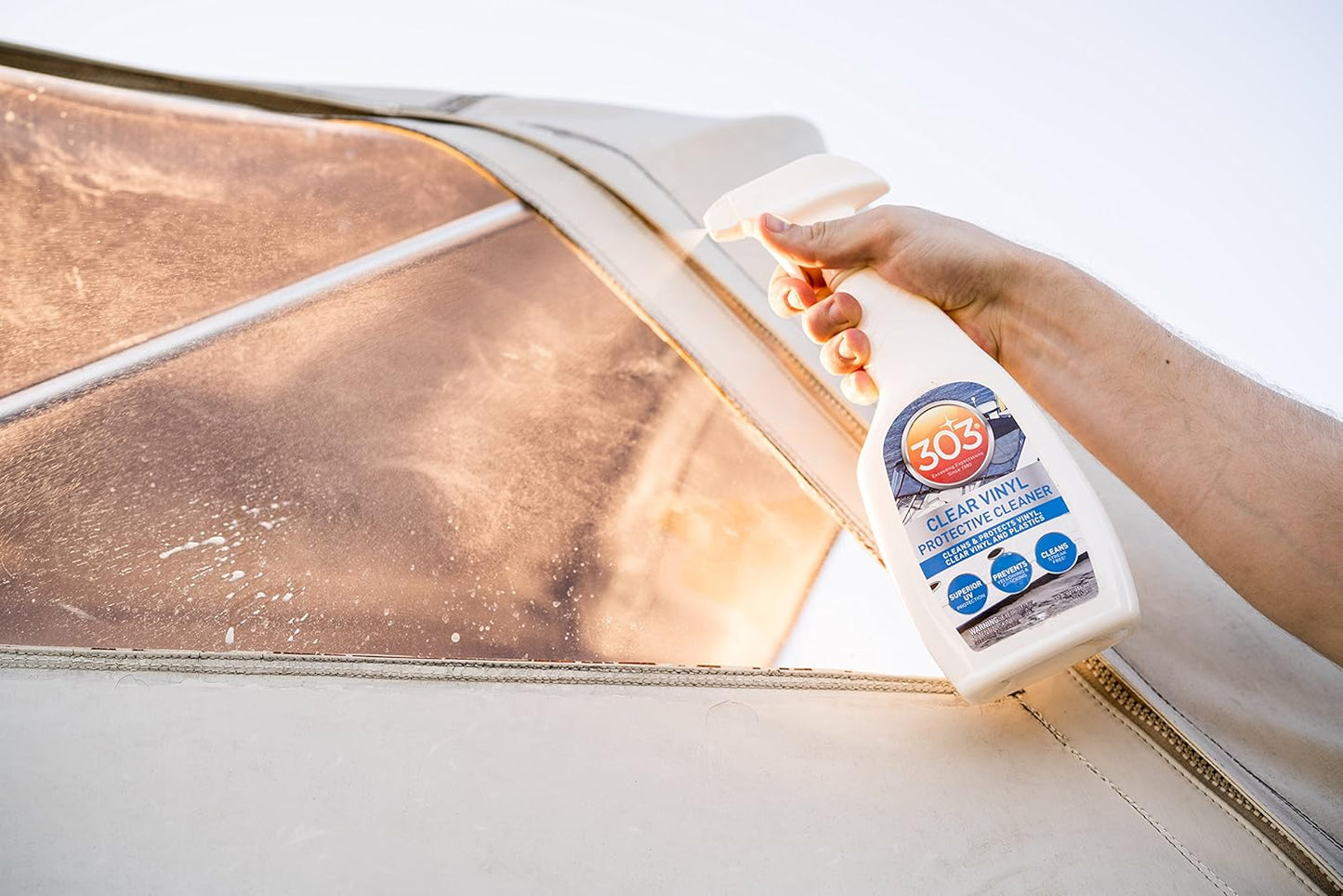 303 Products Marine Clear Protective Cleaner - Cleans and Protects Vinyl and Plastics, Provides Superior UV Protection, Prevents Yellowing and Cracking, 32oz (30215) Packaging May Vary