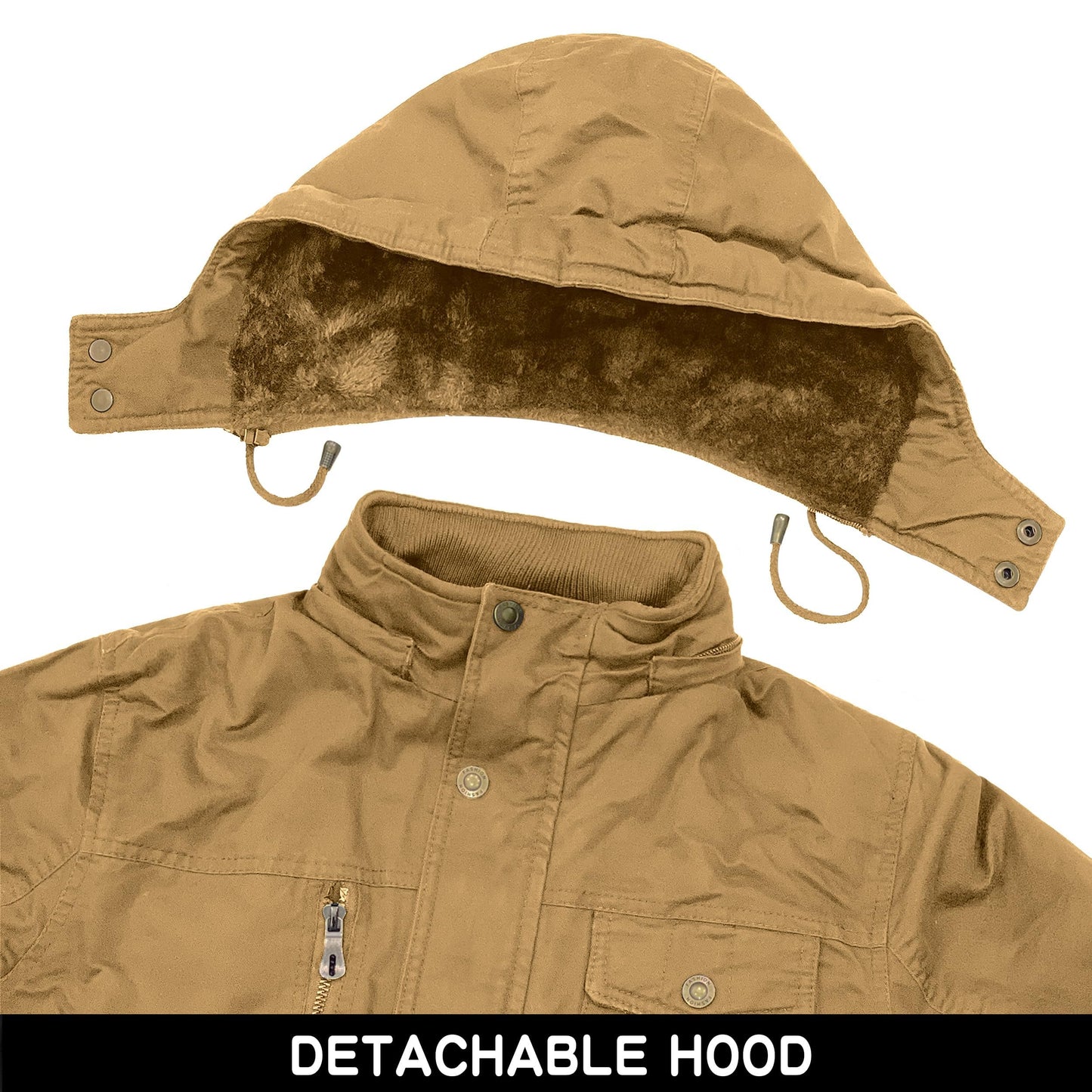 CHEXPEL Men's Thick Winter Jackets with Hood, Fleece Lining, Cotton Military Work Jackets with Cargo Pockets, Outwear