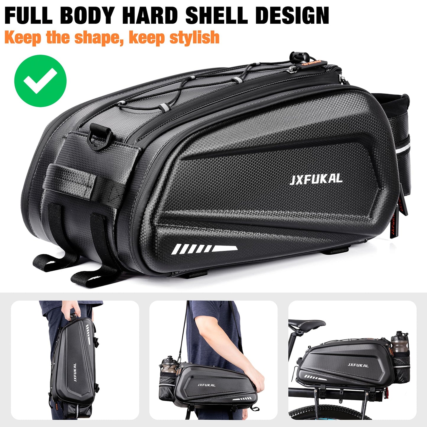 JXFUKAL Bike Bags for Bicycle Rear rack - 9.5L/17L/40L Hard Shell Waterproof Bike Ebike Trunk Pannier Saddle Seat Bag Carrier with Reflector, Rain Cover & Shoulder Strap for Commuter Travel Outdoor
