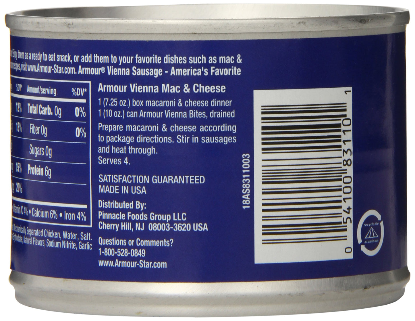 Armour Star Chicken Vienna Sausage Bites, Canned Sausage, 10 OZ (Pack of 12)