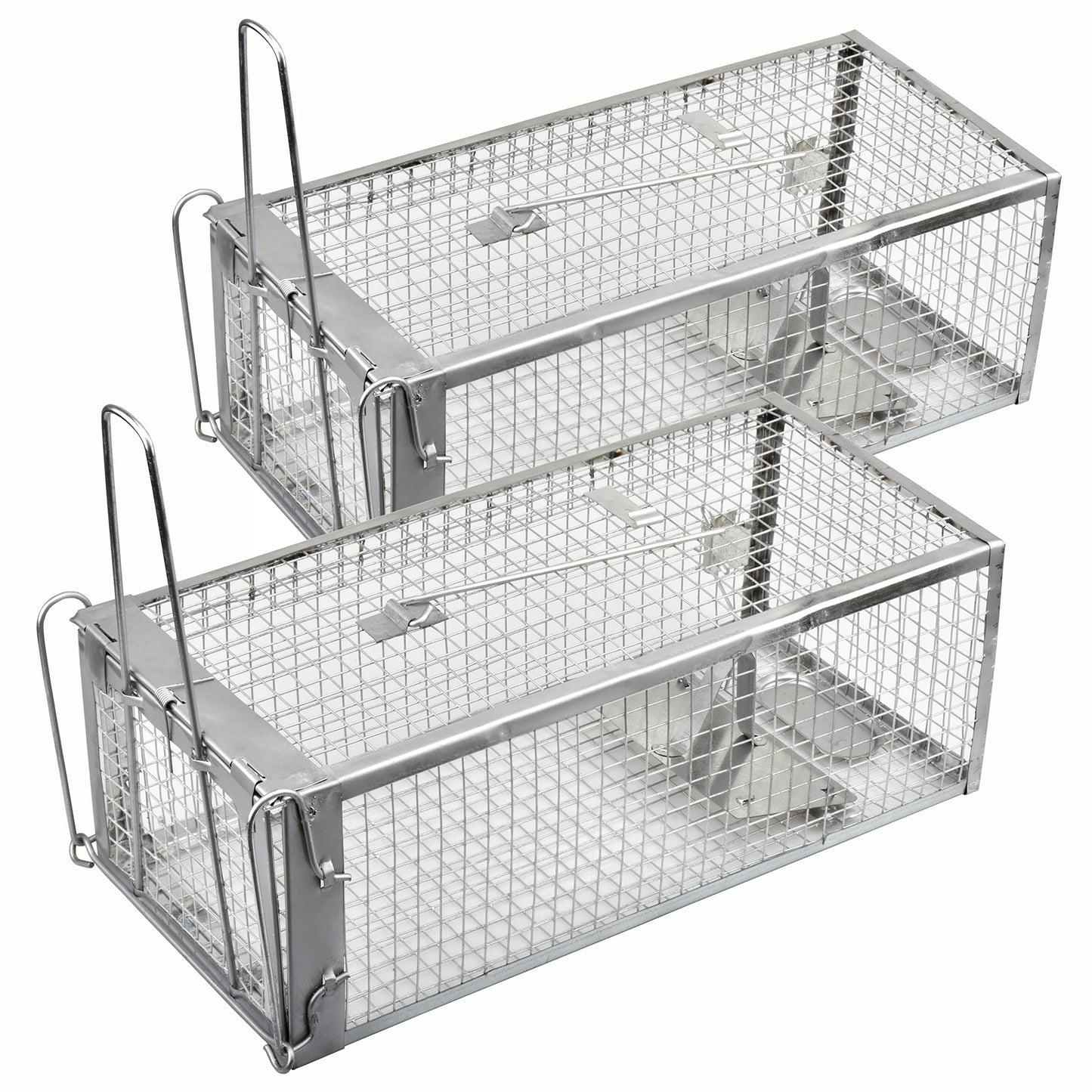 2-Pack Rat Traps Humane Live Mouse Vole Chipmunk Trap Cage for Indoors and Outdoors (Black)