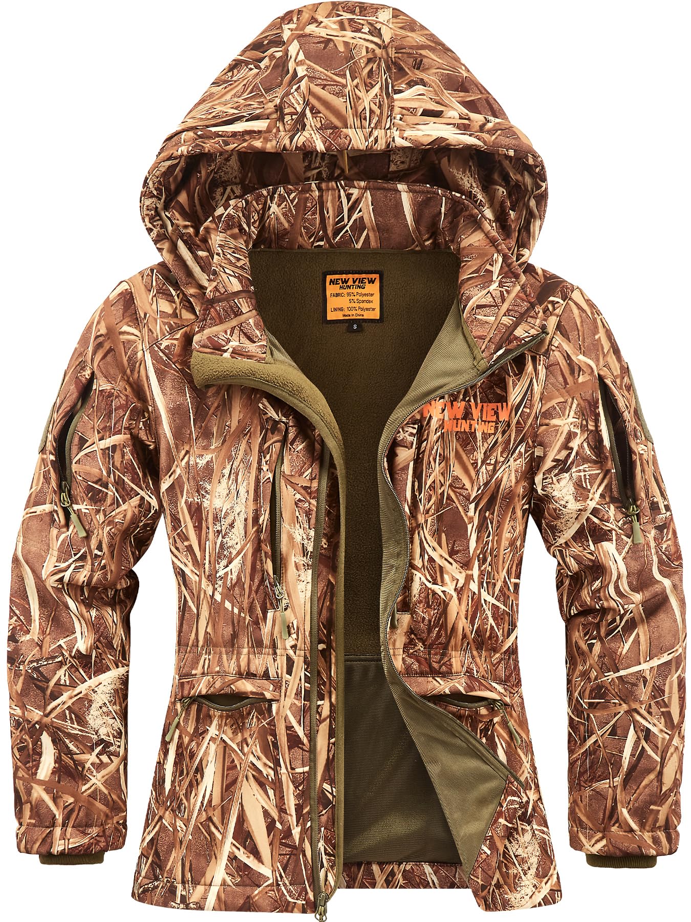 NEW VIEW Womens Hunting Clothes, Upgraded Ultra-Quiet Water Resistant Camo Hunting Jacket for Duck Waterfowl Deer Hunting