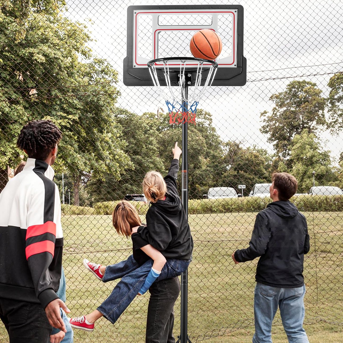 HYPATA Portable Basketball Hoop Outdoor, 4.7-6.9 FT Adjustable Basketball Hoop for Kids and Adults in Outdoor/Indoor,with Sturdy Base and Backboard,Easy Assembly for Home Use