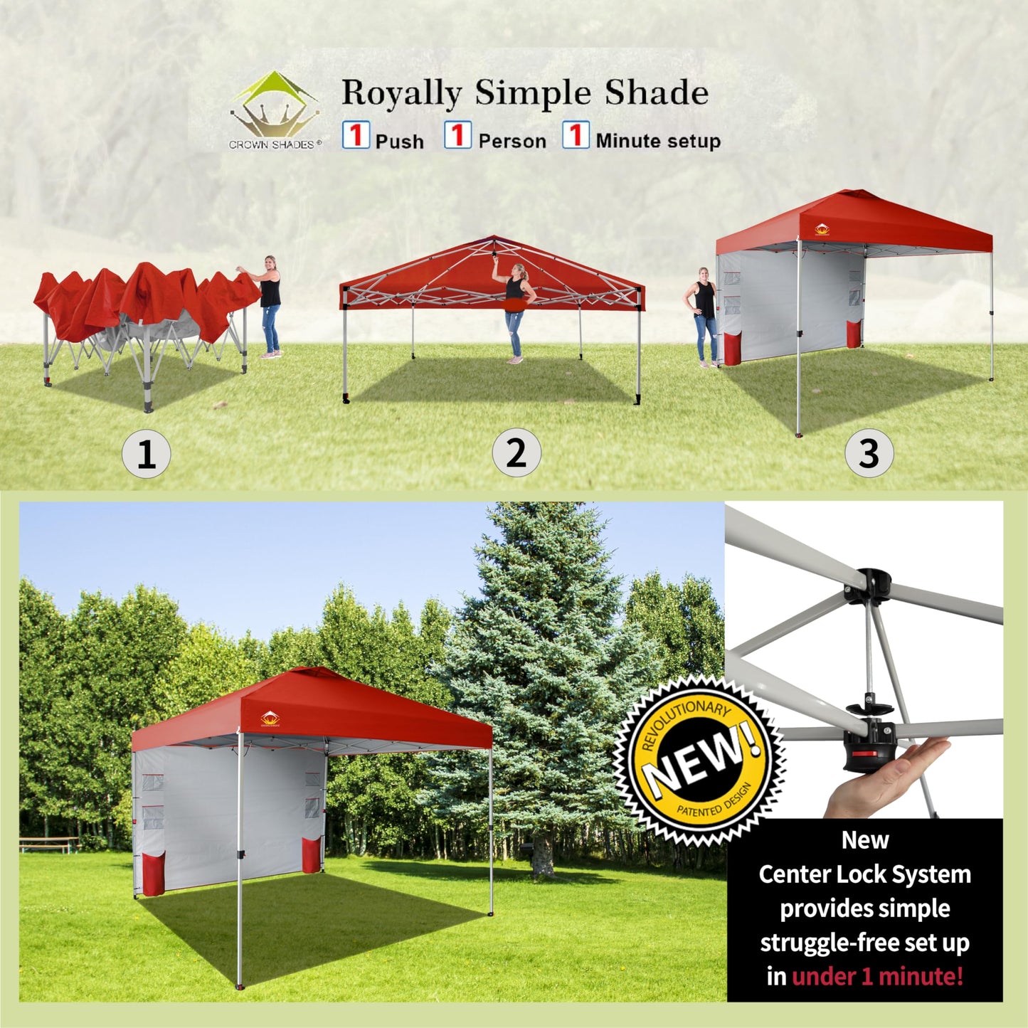 CROWN SHADES Canopy Tent 10x10 Pop Up Canopy Outdoor Shade with Pockets Sidewall, Easy Up Sun Shelter with One Person Set Up Center Lock, Portable Instant Camping Beach Canopy Tents, Forest Green
