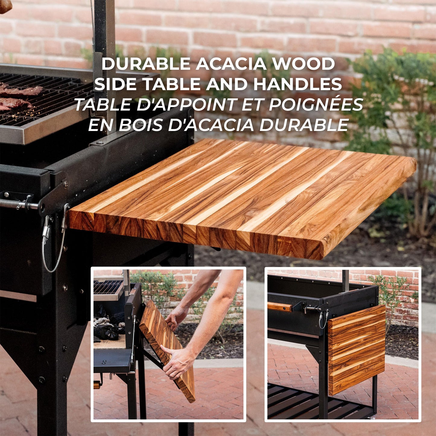 Backyard Discovery Argentine Santa Maria Wood Fire & Charcoal BBQ Grill with Brasero, Adjustable Grill Grates, Fire Bricks, Heavy-Duty Steel, S-Hooks, Acacia Wood Table for Outdoor Gaucho Grilling