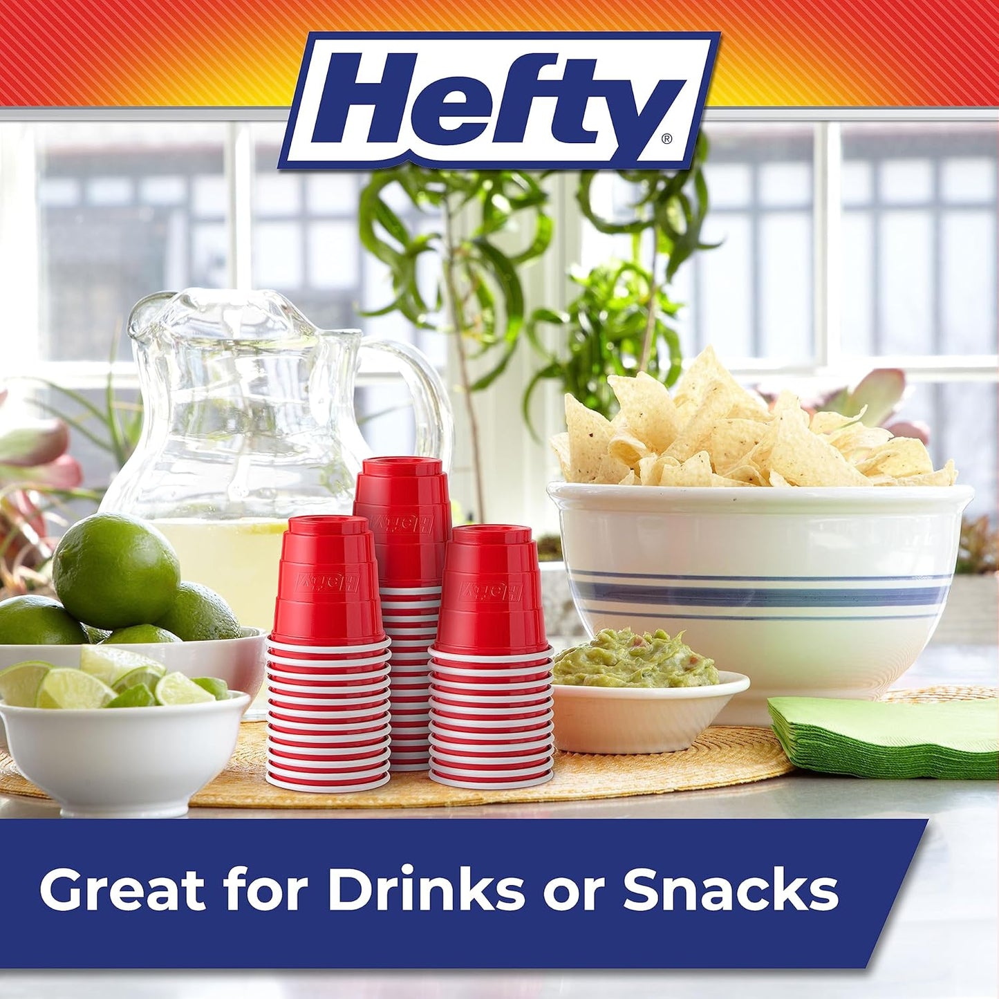 Hefty Party On Red Plastic Cups, Disposable Plastic Party Cups for Easy Cleanup and Large Gatherings, Red Cups for BBQs, Birthdays, Parties, and More, 18 Ounce, 50 Count