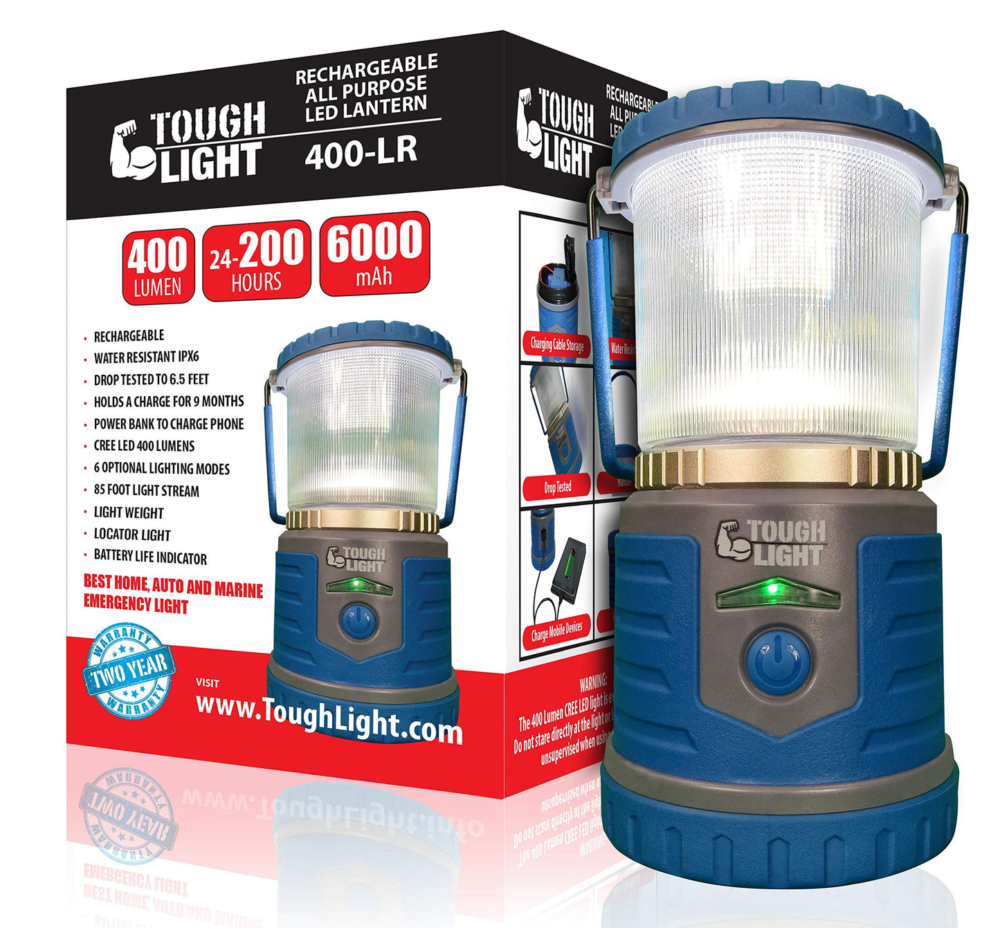 USB Rechargeable Camping Lantern, 400 Lumens LED Lantern, Hanging Tent Lamp, 6000mAh Power Bank, 200 Hour, 6 Modes, for Outdoors & Emergency