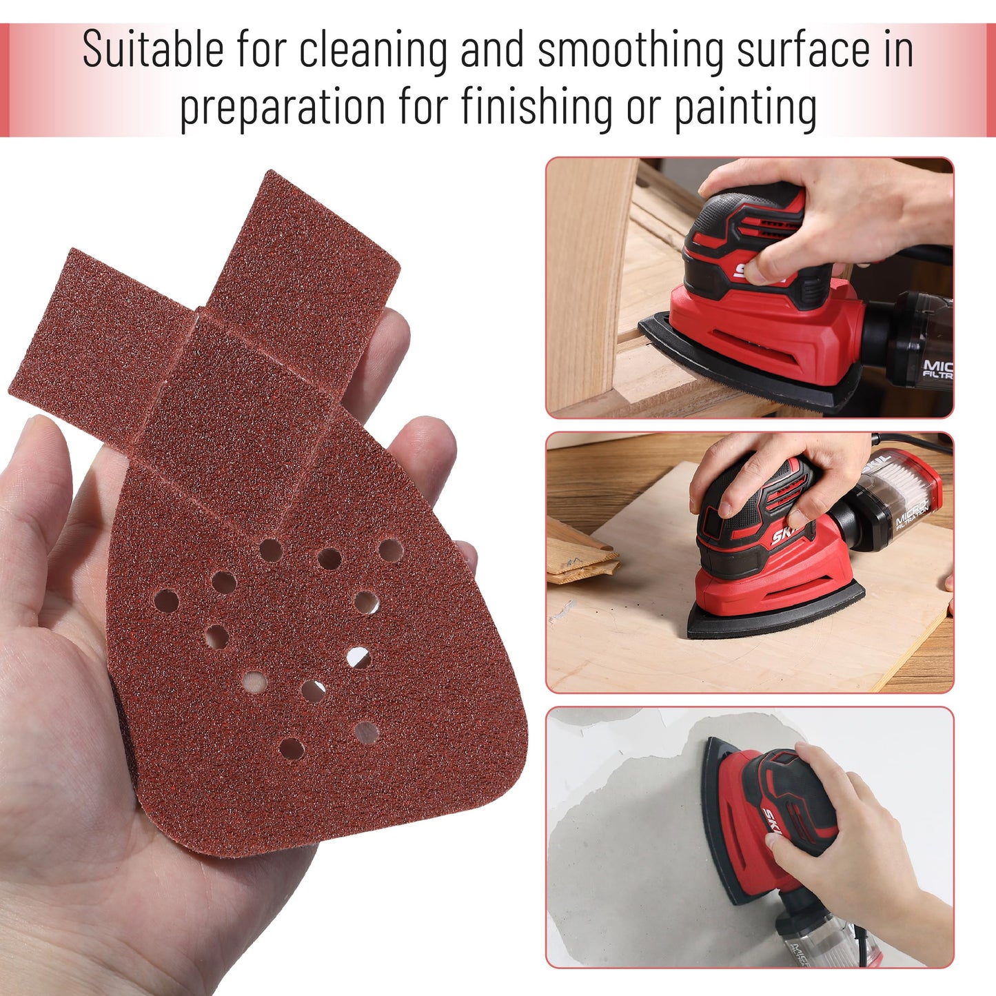 Bates- Mouse Detail Sander Sanding Pads, 30 pcs, 40/80/120/180/240 Grits, Palm Sander Sandpaper
