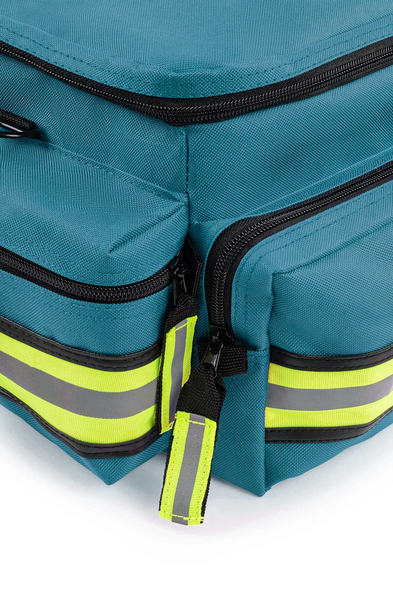 Scherber First Responder Fully-Stocked Professional Essentials EMT/EMS Trauma Kit | HSA/FSA Approved | Reflective Bag w/8 Zippered Pockets & Compartments & 200+ First Aid Supplies - Red